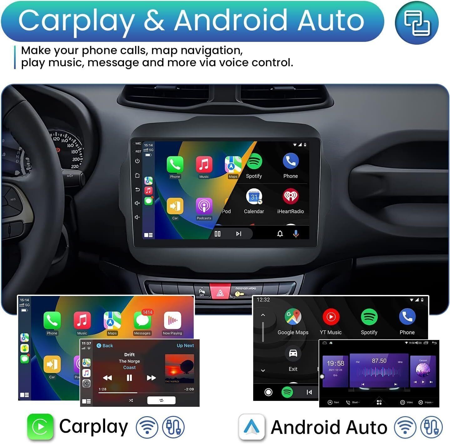 For 2015-2020 Jeep Renegade CarPlay Android 13 Car Radio Stereo FM RDS