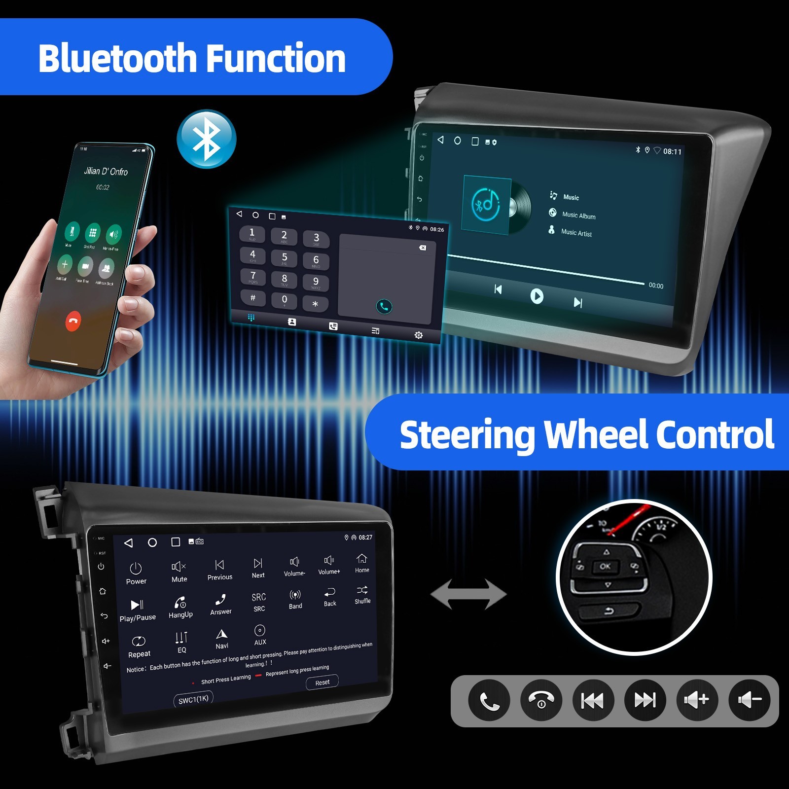 For 2012 Honda Civic LX Sedan 9in Android 15 Car Stereo GPS Navi Apple Carplay