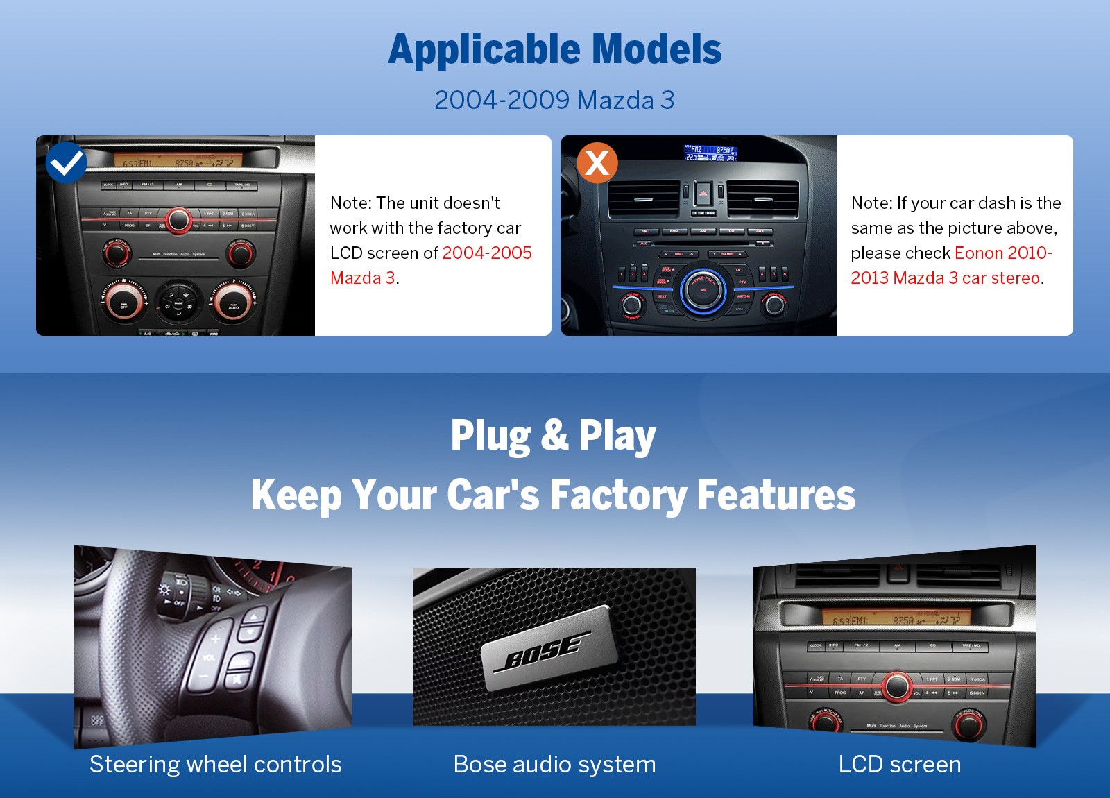 9″ QLED 6+64 Android 14 Car Stereo CarPlay GPS Radio for Mazda Mazdaspeed3 04-09