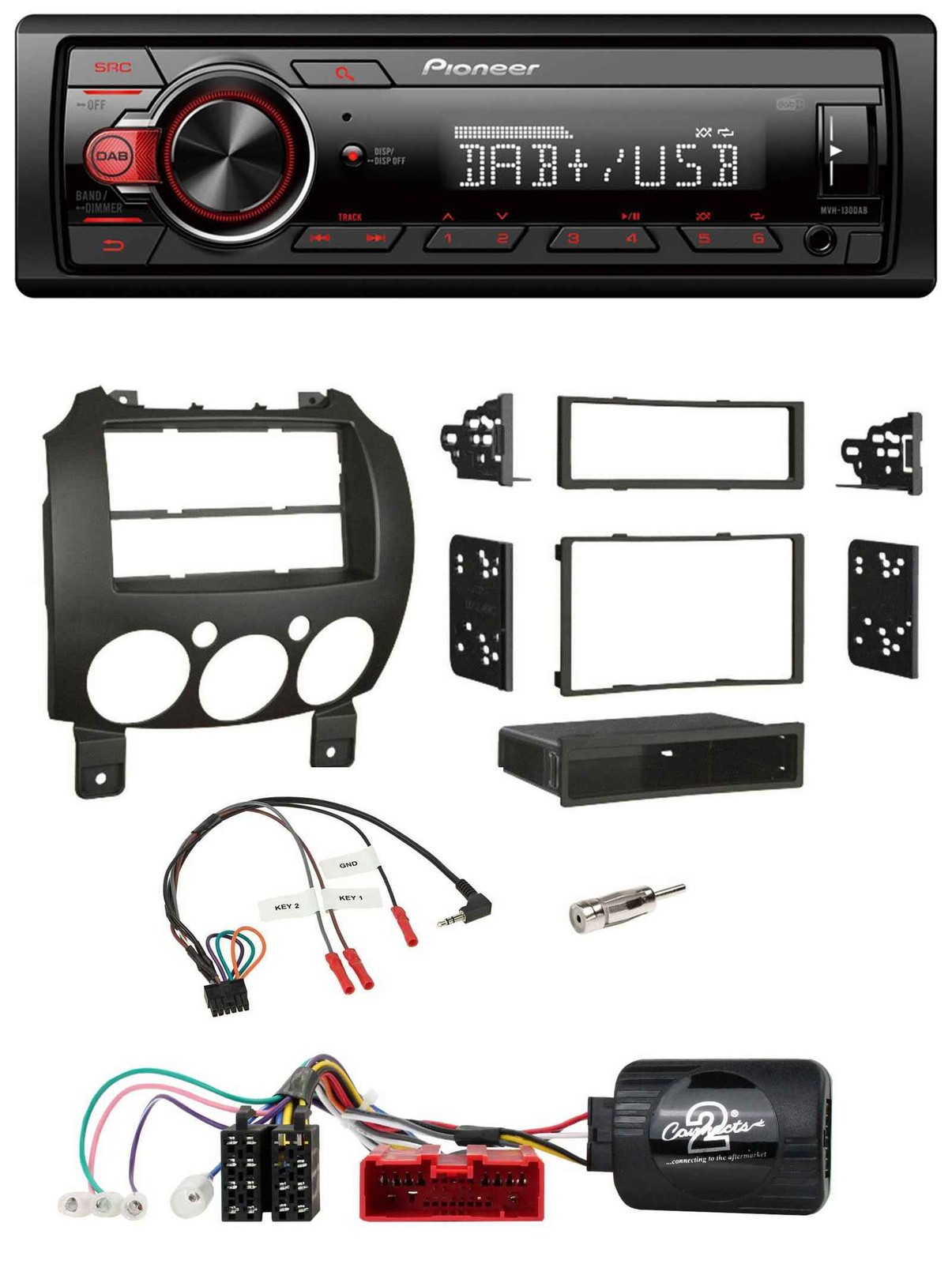 Pioneer MP3 1DIN DAB USB Steering Wheel Car Stereo For Mazda 2 2007-2014 Panasonic O Only