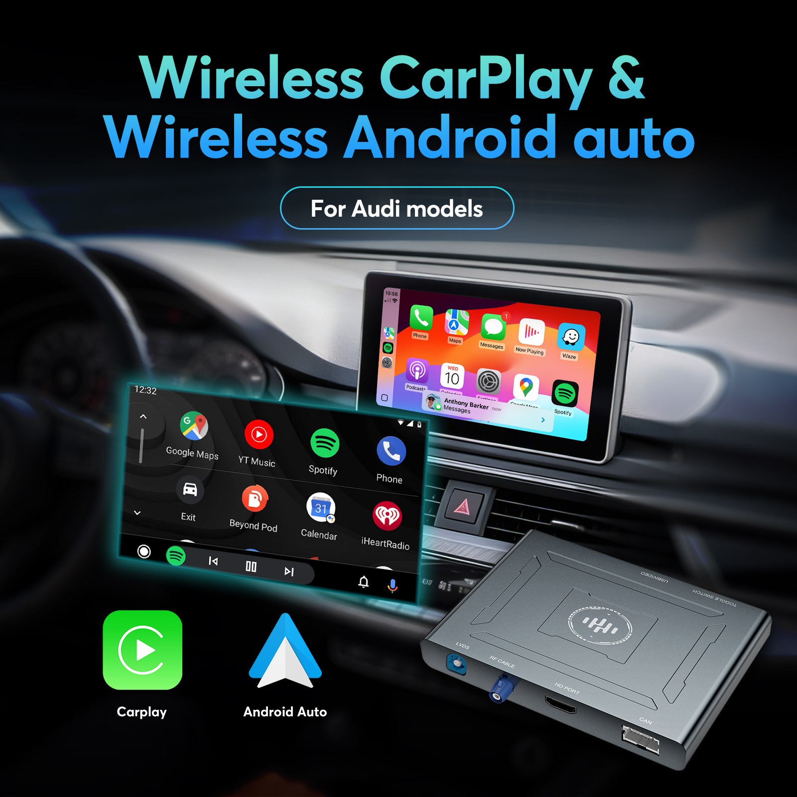 Wireless Carplay/Android Auto Decoder for Audi Q3 A1 2013-2018 with RMC System