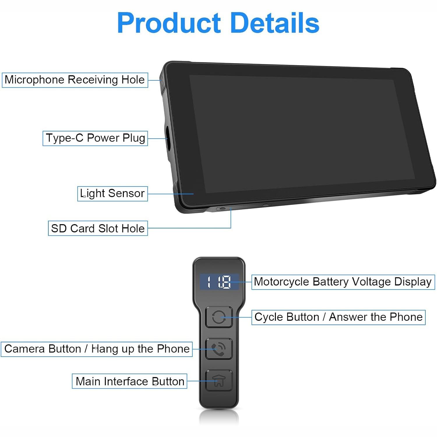 5.5″ Motorcycle Dashboard Touch Screen 1080P HD Motorcycle Camera For Motorbike