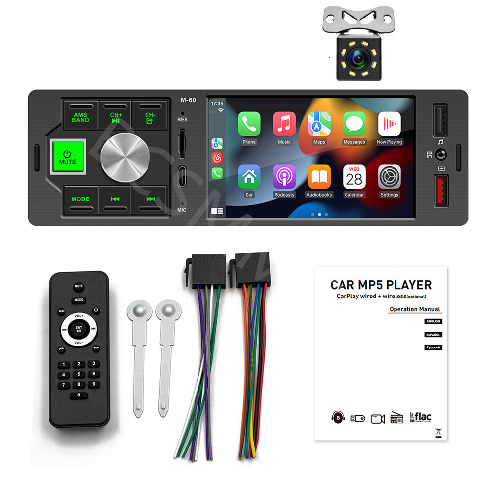 4.1in 1DIN Car Stereo Radio MP5 Player For CarPlay BT Touch Screen W/Rear Camera