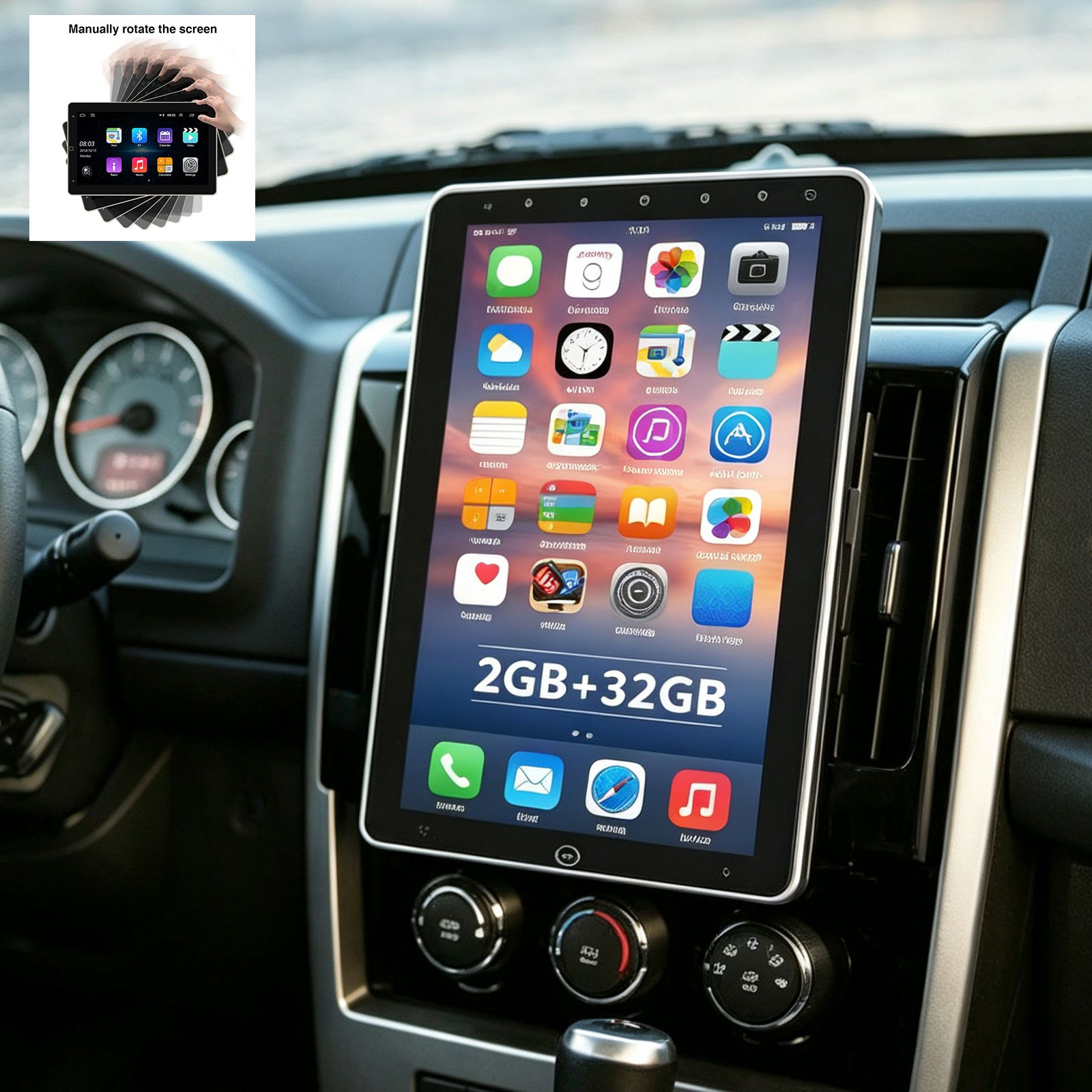 10in Double Din Car Stereo Rotatable Wireless Carplay Android 13 Audio Receiver