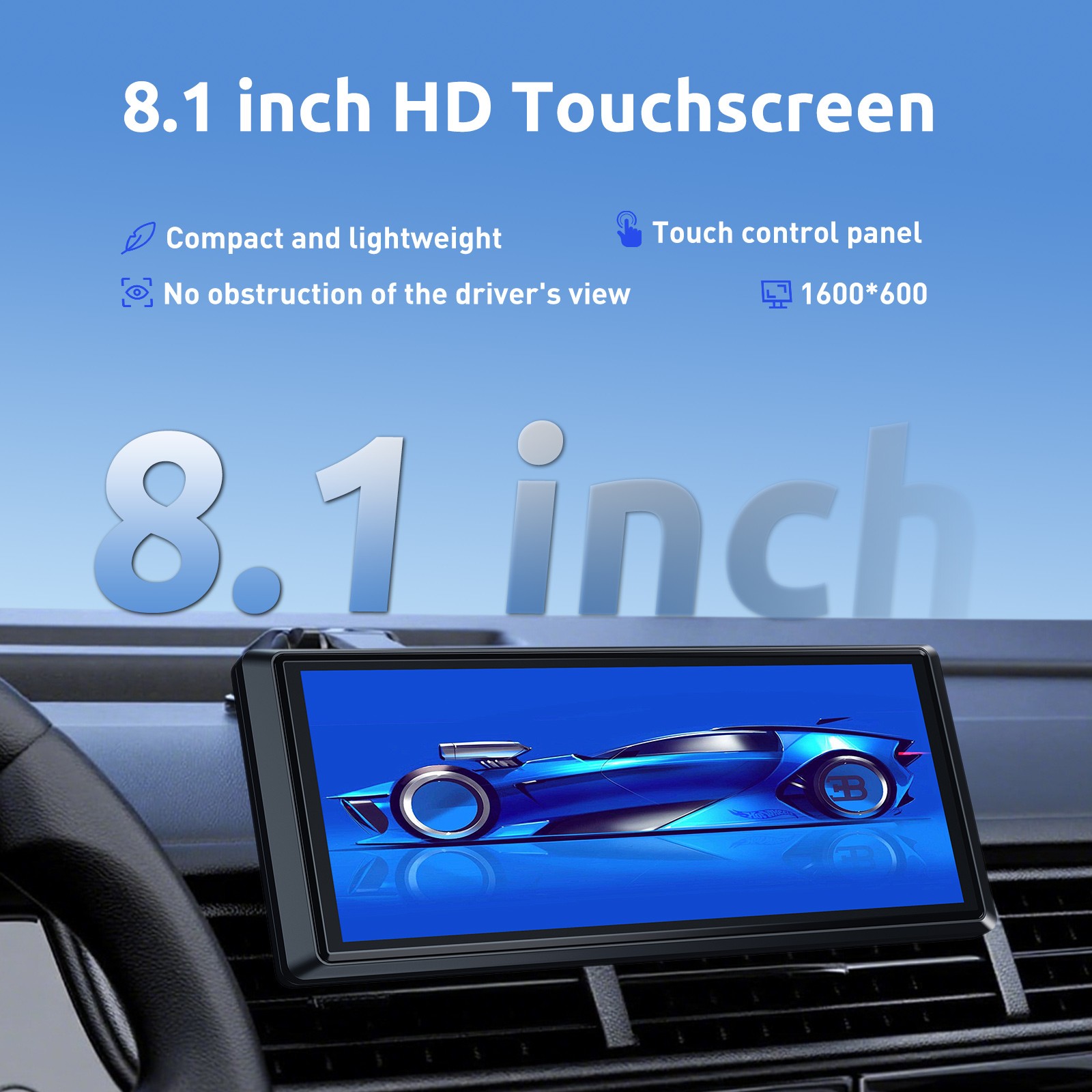 8.1″ Large Screen Portable Carplay Android Auto With Cam Car Stereo SAT NAV BT