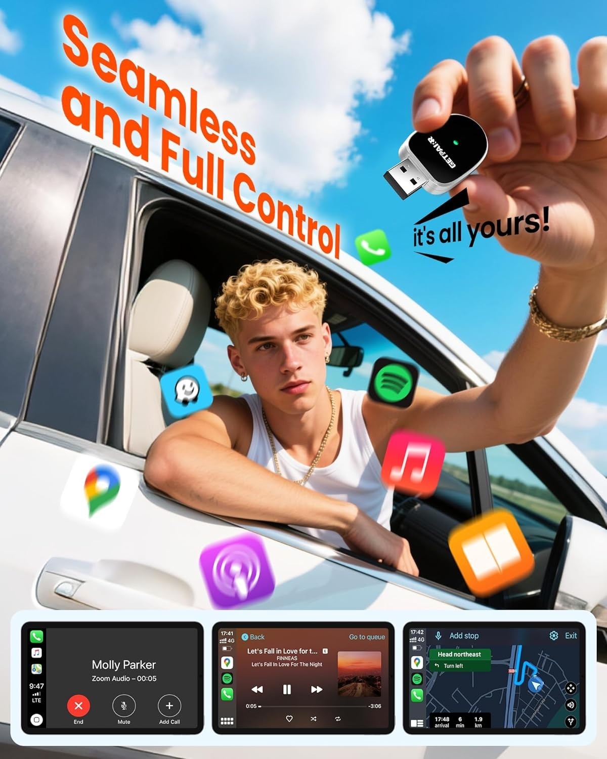 GetPairr Mini 2-in-1 Wireless Adapter for CarPlay & Android Auto Plug & Play