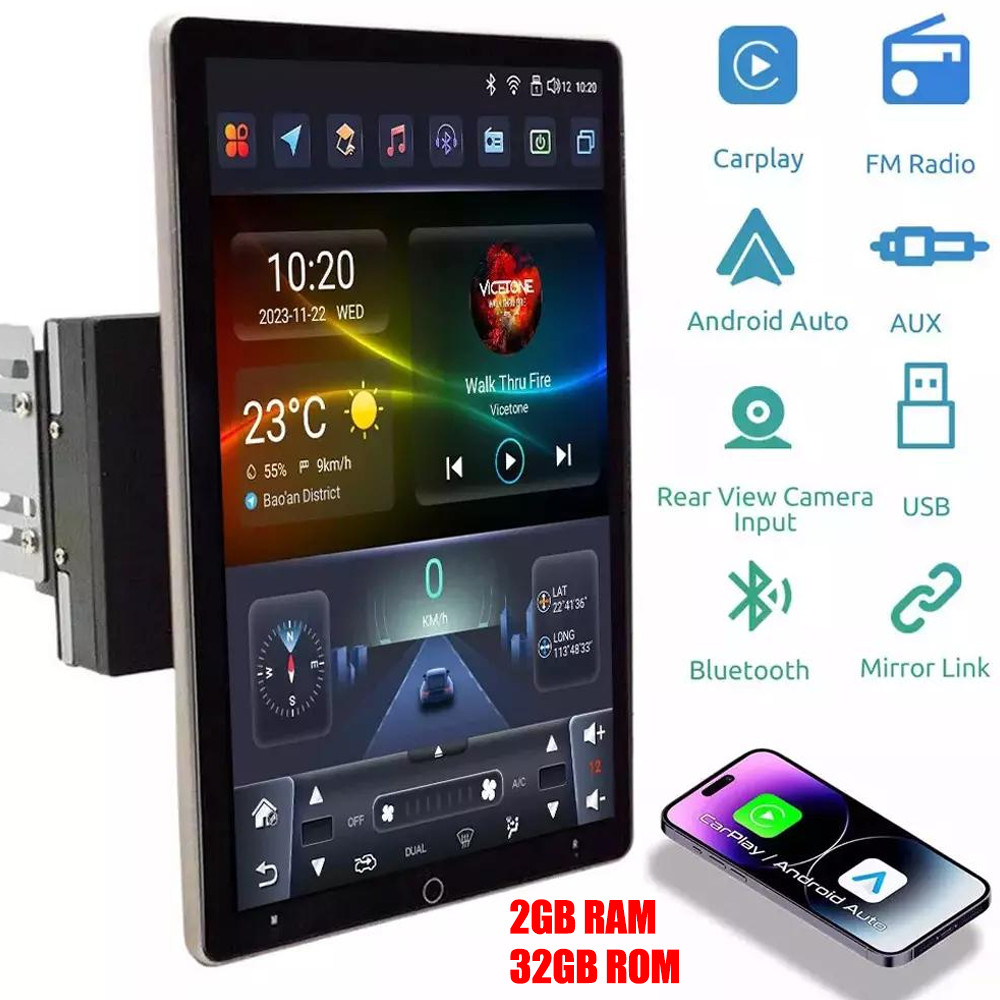 Double 2DIN Rotatable 10.1″ Android 13 Touch Screen Car Stereo Radio GPS Wifi BT