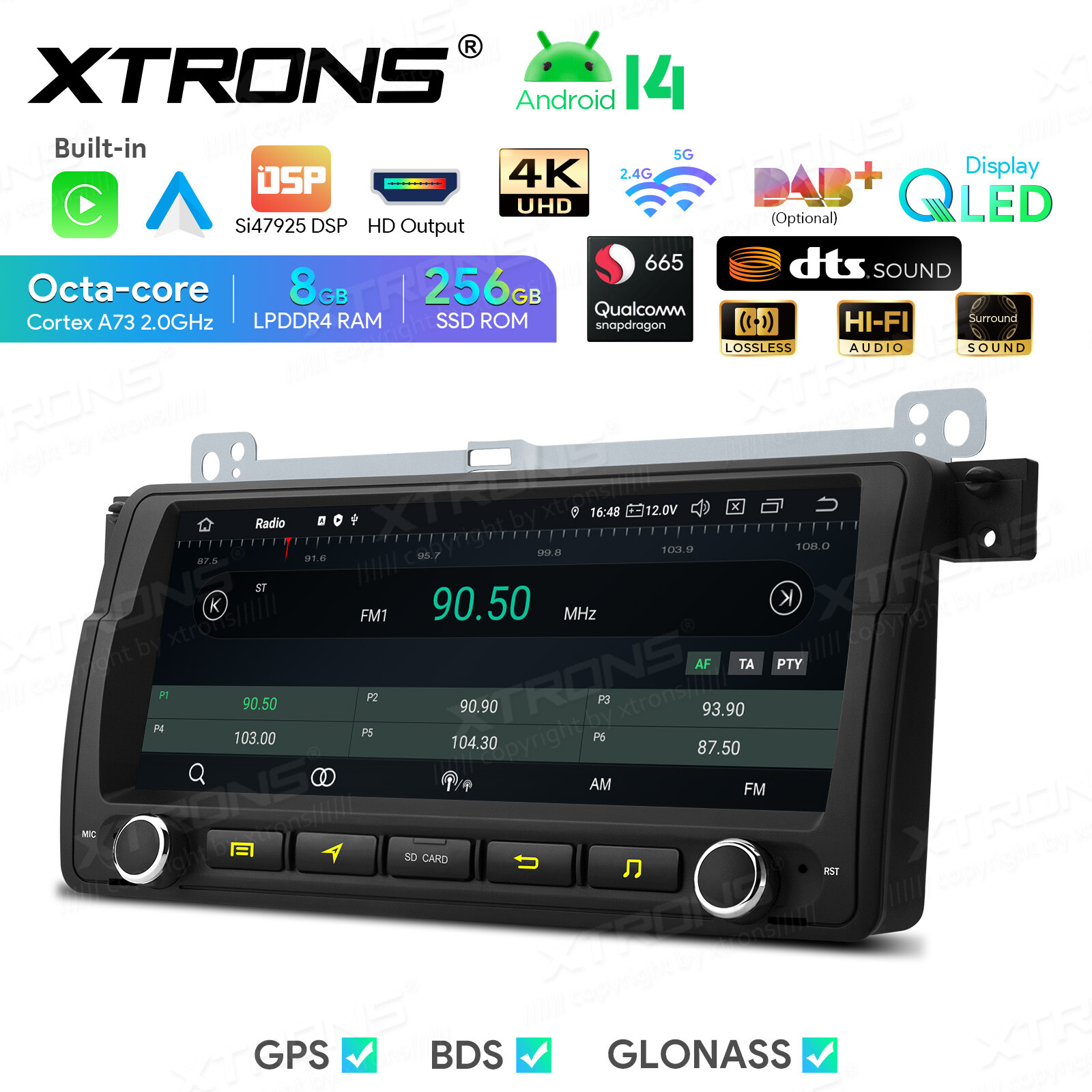8.8″ QLED Android 14 8-Core 8+256GB Car Stereo Radio GPS For BMW E46 DTS Sound