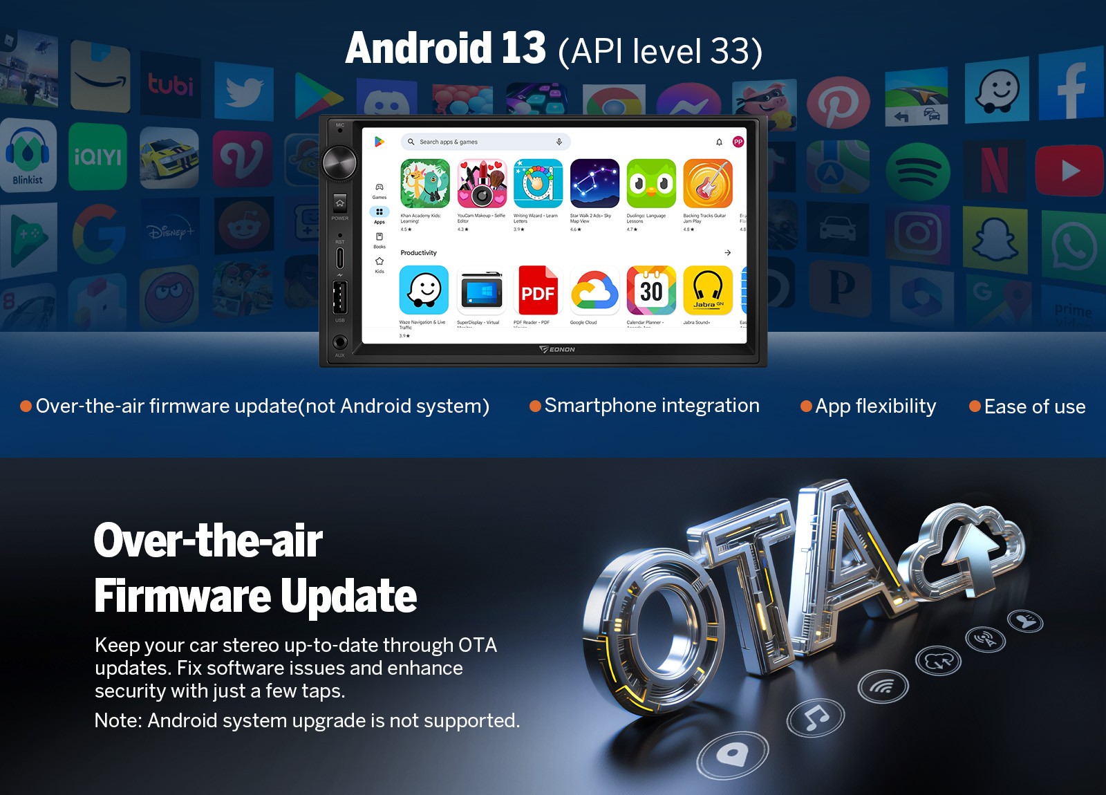 7″ QLED Car Stereo 6+64 Android 13 Double Din Radio GPS Navi WiFi DSP CarPlay 4G