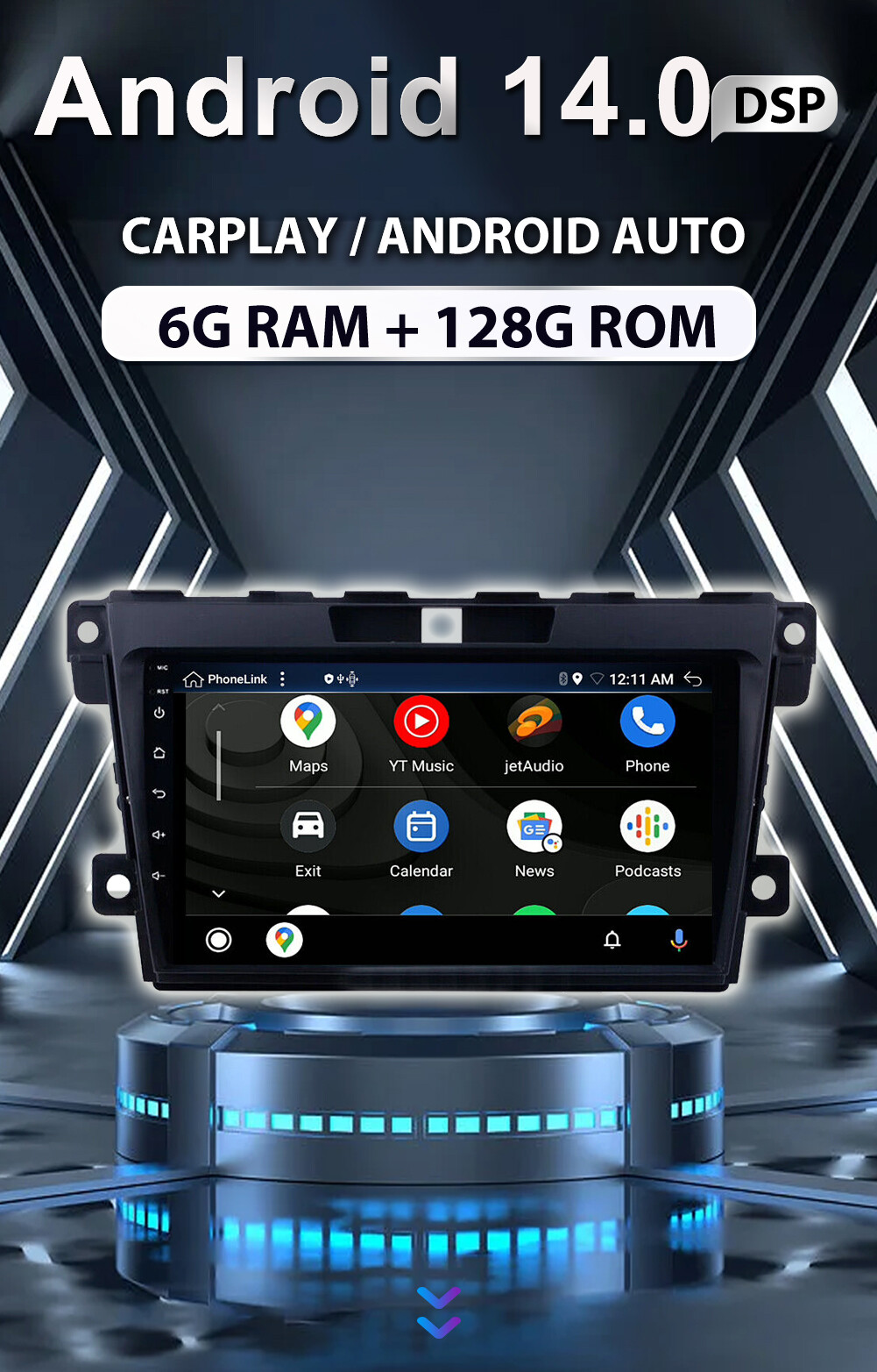 6+128GB For Mazda CX-7 2007-2014 Android 14 Car Stereo Radio GPS CarPlay DSP AHD