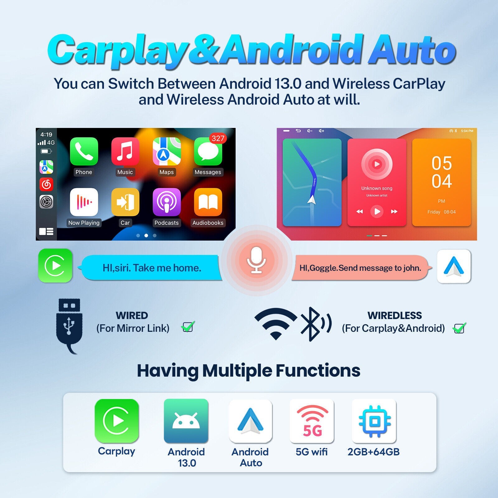 Car Radio Stereo Carplay For Chevrolet Silverado 4+64G 9in Cam wifi