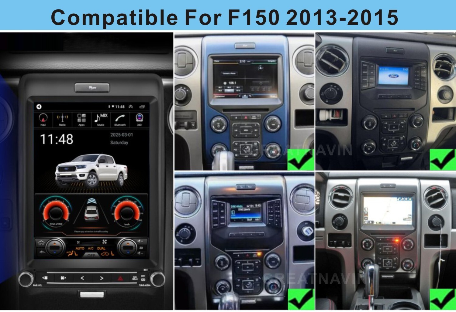 Apple CarPlay For Ford F150 2013-2015 Car Radio Stereo Tesla style Android Auto