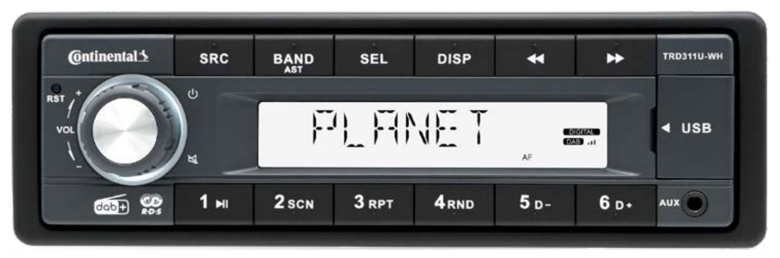 Continental MP3 AUX USB DAB 1DIN Car Stereo for Renault Twingo 2012 onwards Black