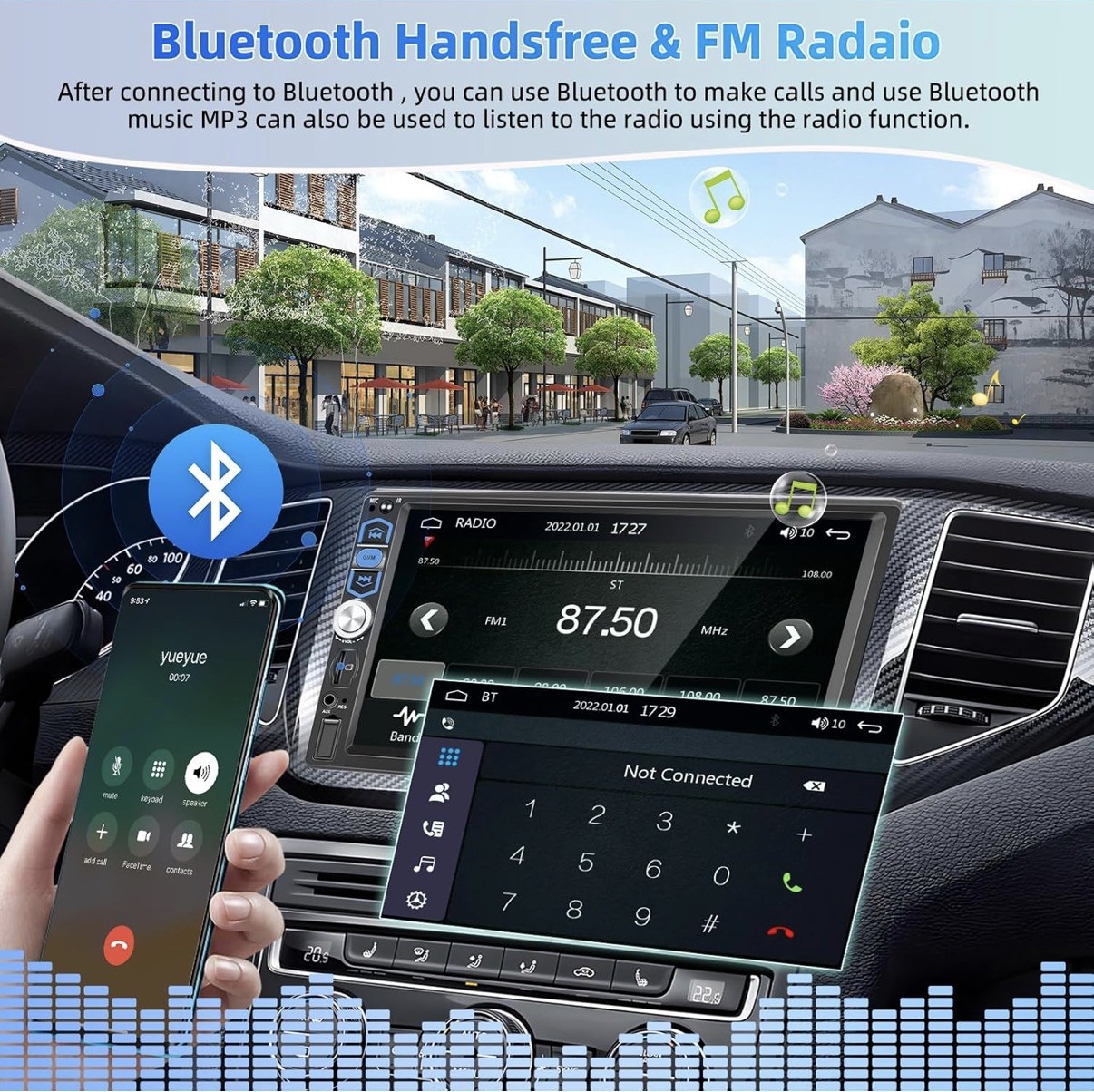 Podofo CarPlay Android Auto Single Din Car Stereo, 7″ HD Touchscreen 1 Din