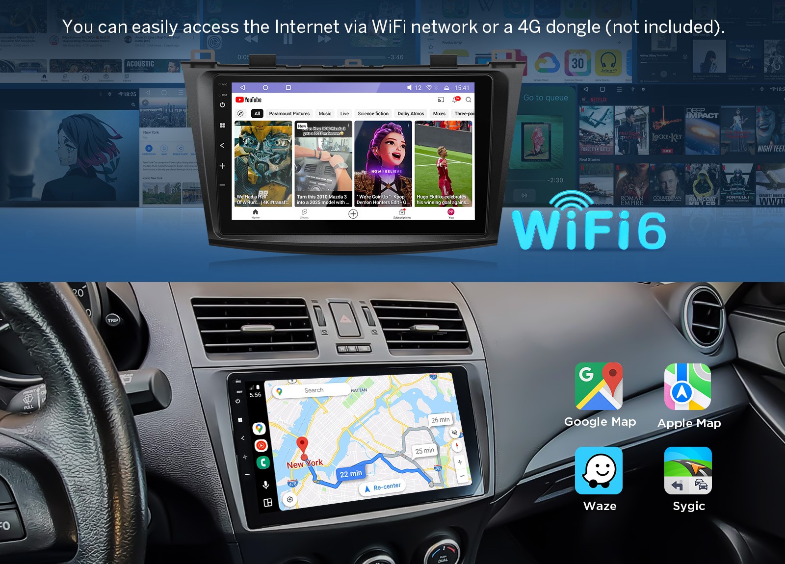 9″ Car Radio Stereo Android 14 8Core For Mazda 3 GPS Navi DSP CarPlay WiFi FM AM