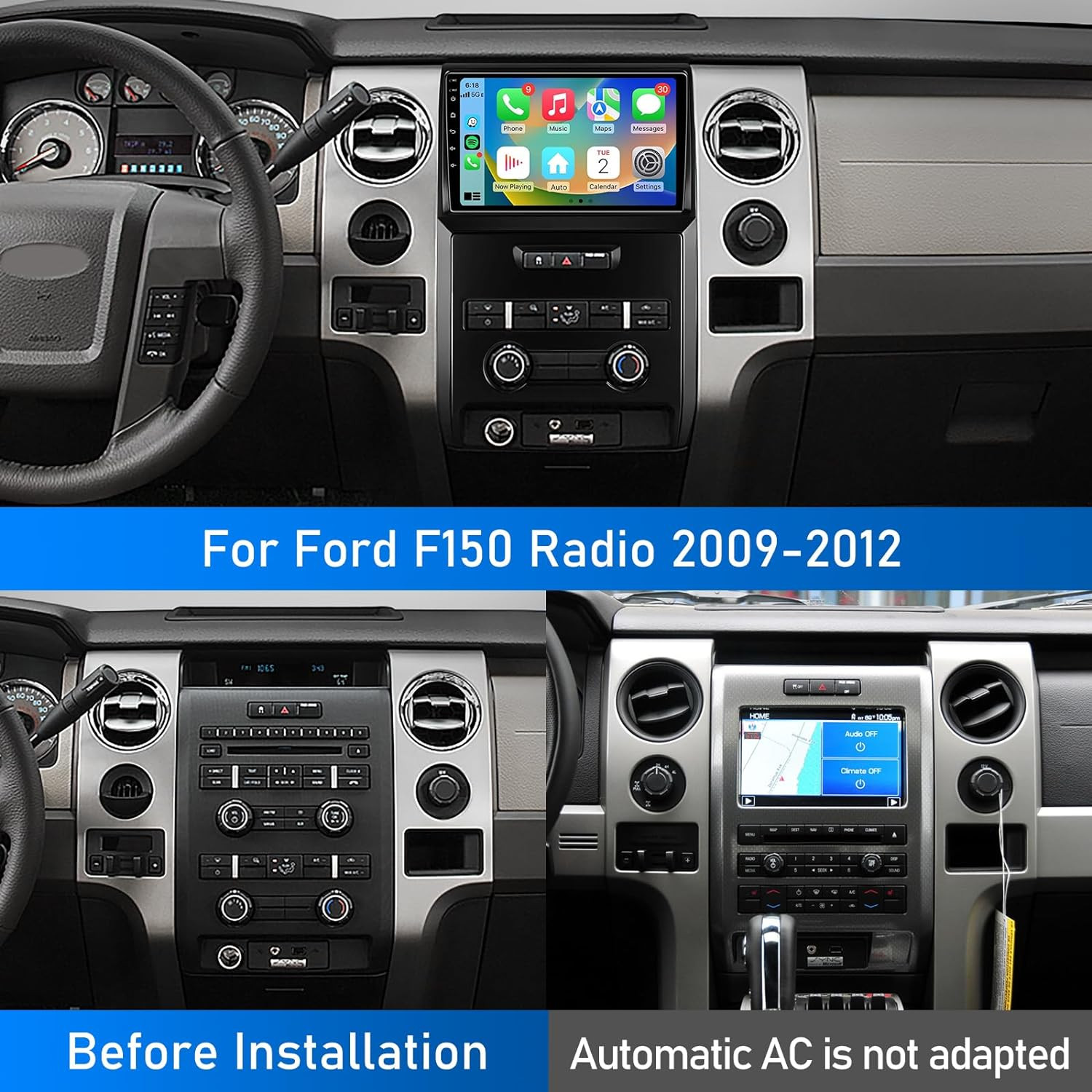 For Ford F-150 F150 2009-2012 Car Stereo Radio Navi Android 14 CarPlay SWC 128GB