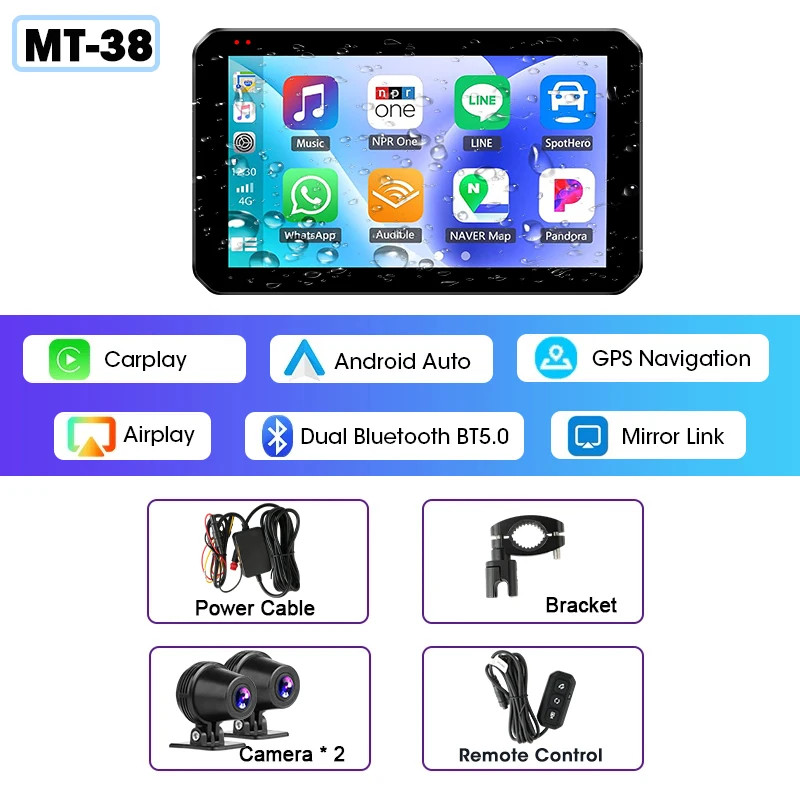 5.5 inch Carplay For Motorcycle 2K HD DVR GPS Navigation Wireless Android Auto