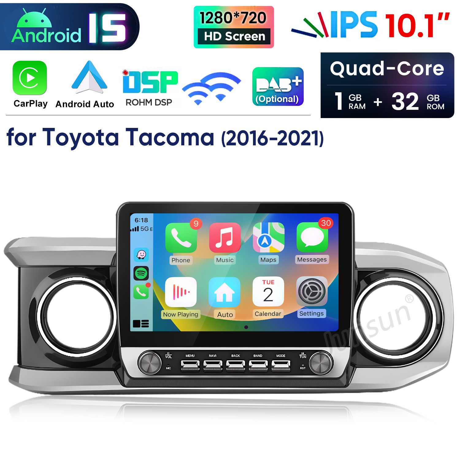CarPlay Android 15 64G For Toyota Tacoma 2016-2021 Car Stereo Radio GPS Navi SWC