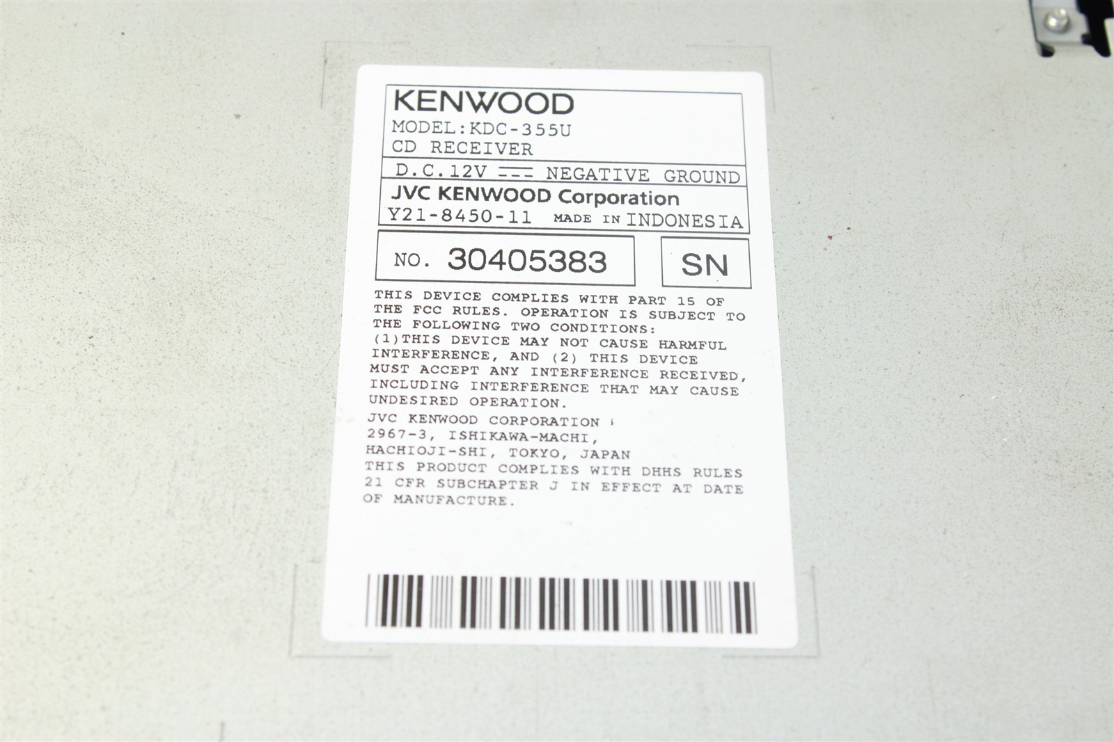 Kenwood KDC-355U Head Unit Stereo Radio USB AUX CD Player USED