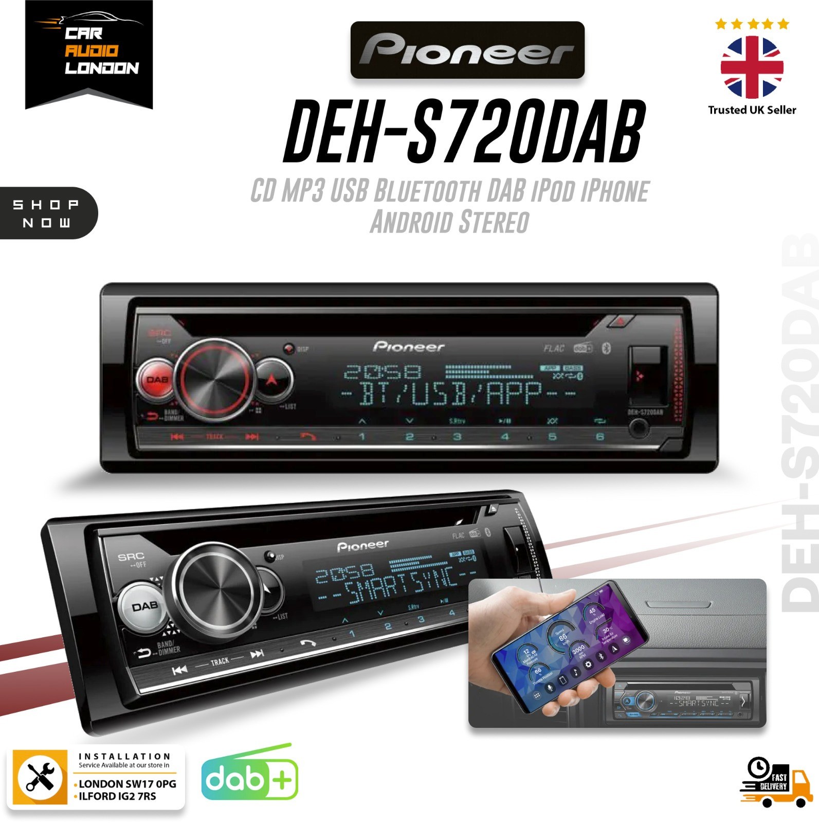 Pioneer DEH-S720DAB CD MP3 USB Bluetooth DAB Car Stereo Android iPhone AUX RGB
