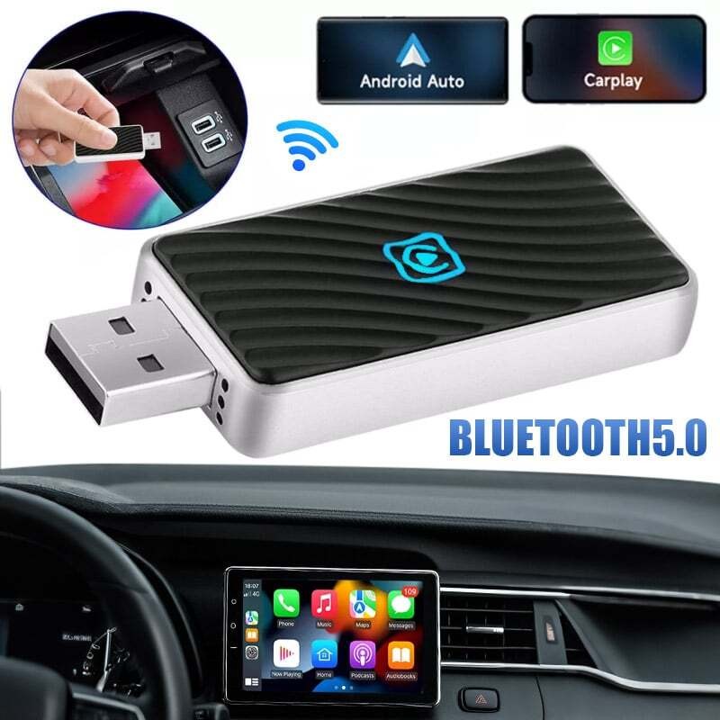 2-in-1 Wireless CarPlay Android Auto Adapter Plug Play USB for iPhone Android