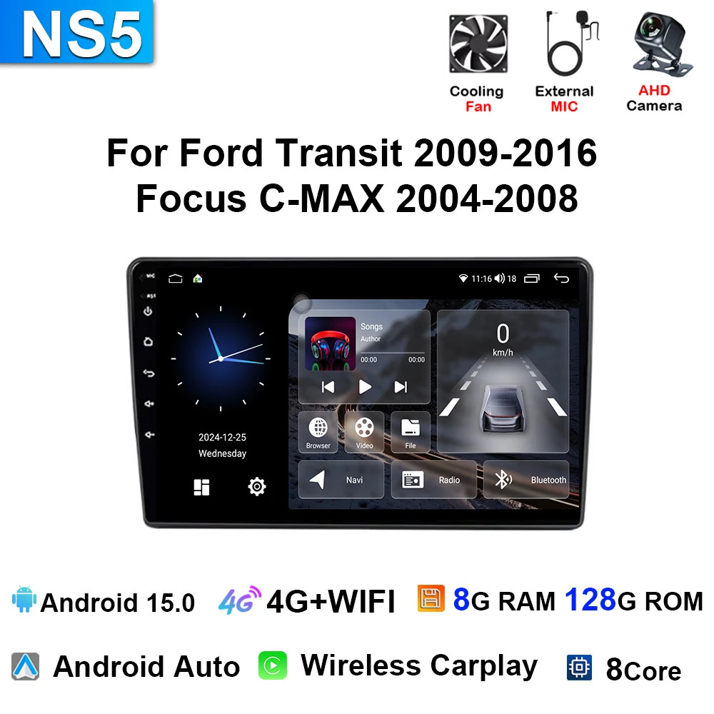 For Ford Focus C-MAX 2004-2008 Android Carplay Car Radio Multimedia Stereo GPS