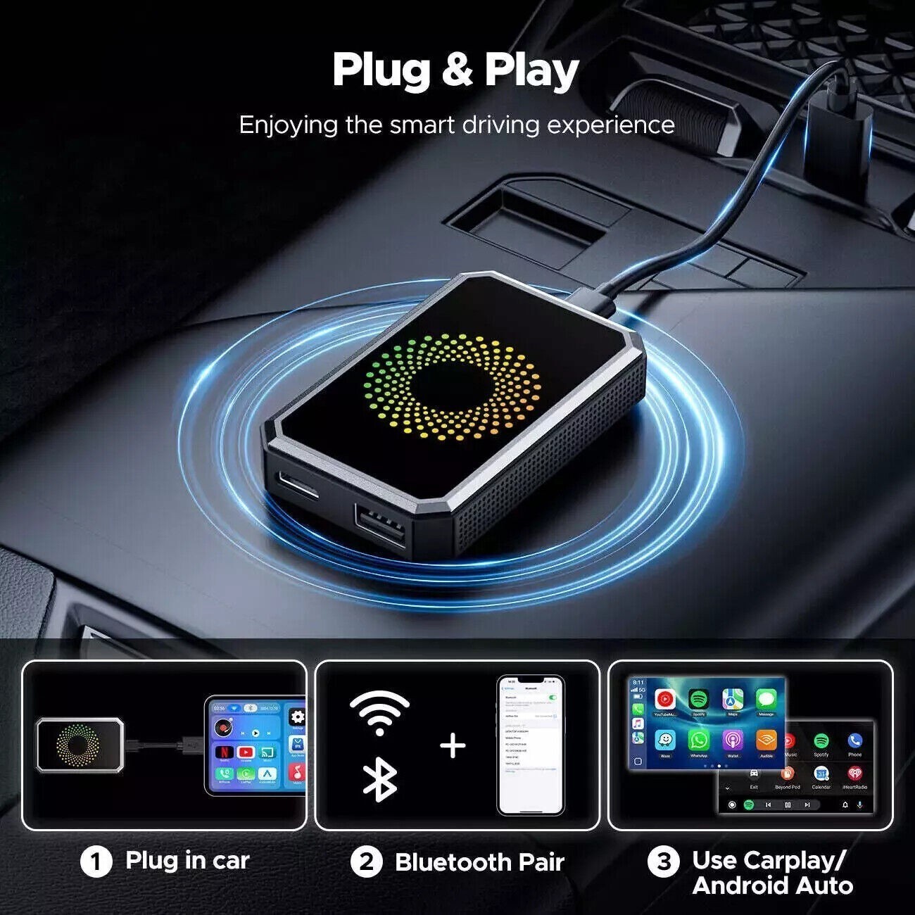 Wireless CarPlay WIFI AI box Android Auto Adapter Converter w/ Netflix YouTube