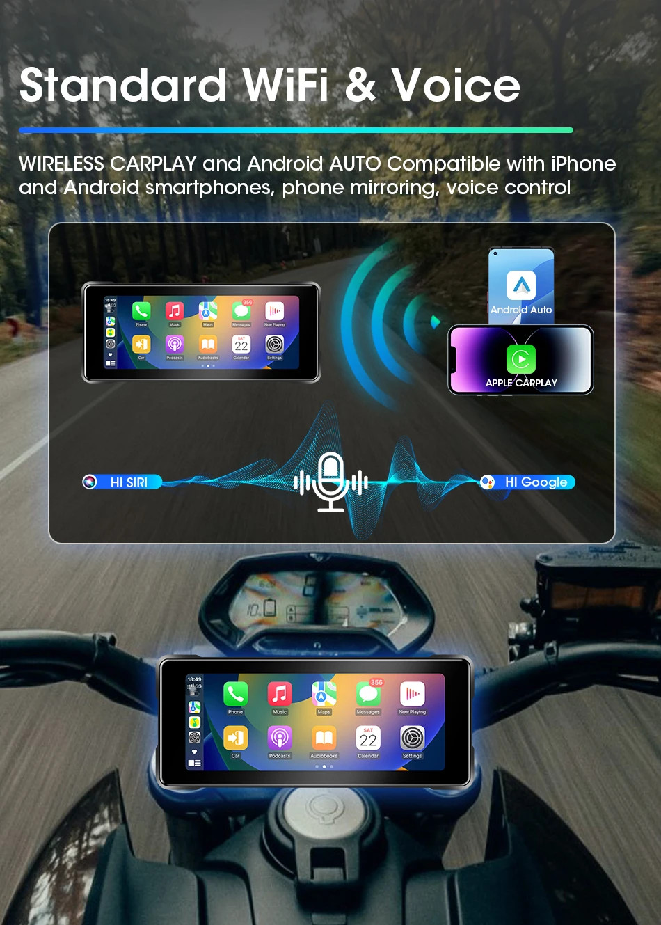6.86 inch Portable Motorcycle GPS Navigation 2K Camera DVR Wireless Android