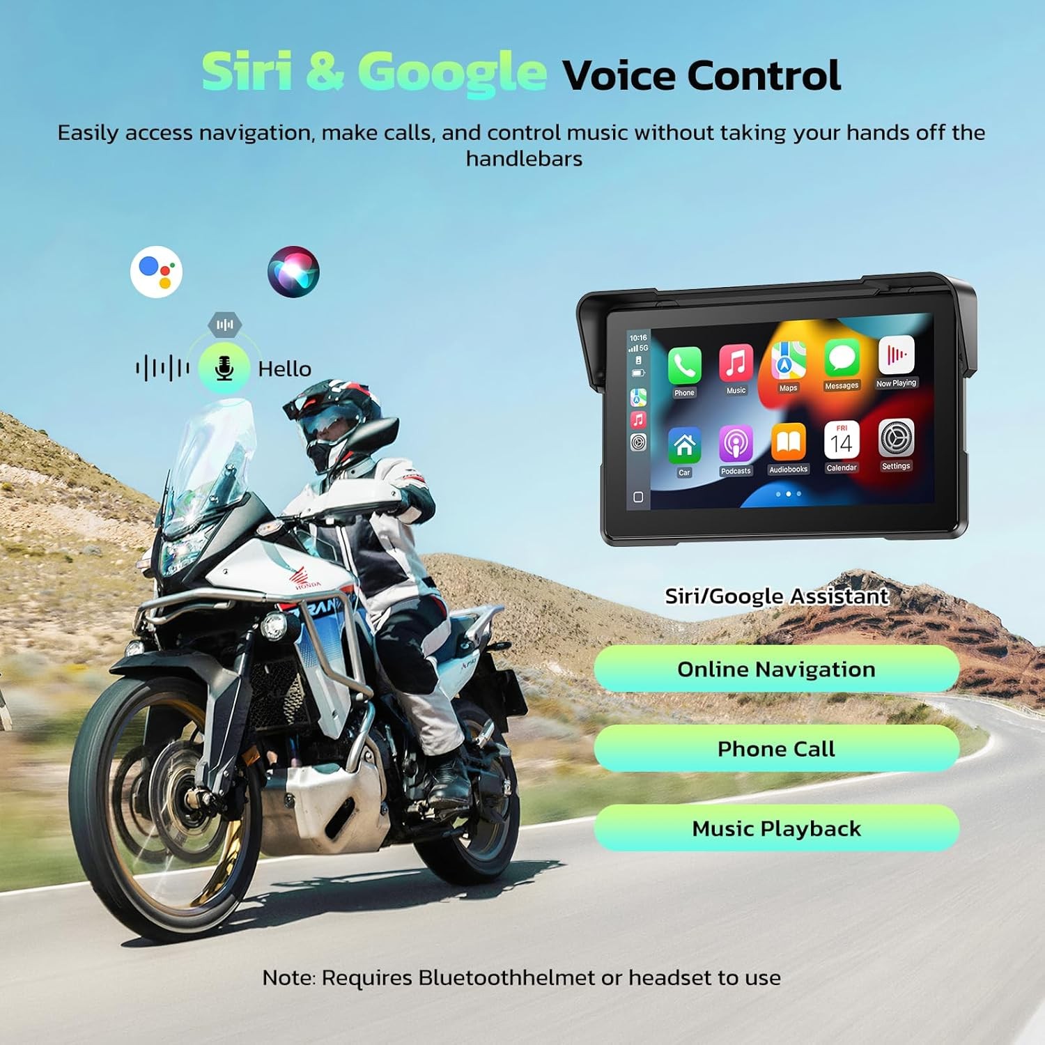 7″ Wireless CarPlay Android Auto Portable Screen Waterproof Motorcycle Navigator