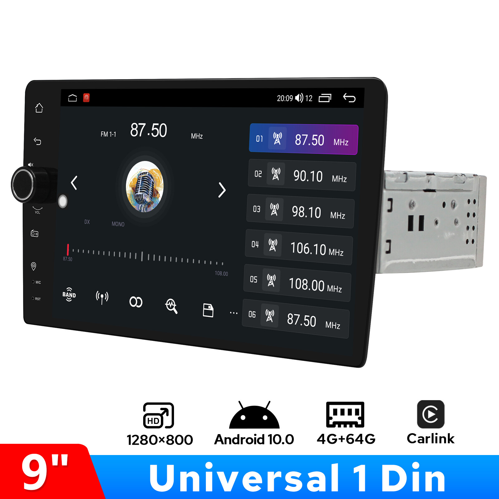 Joying Newest 9 inch Universal Single Din with 1280*800P Touchscreen 4+64GB FM