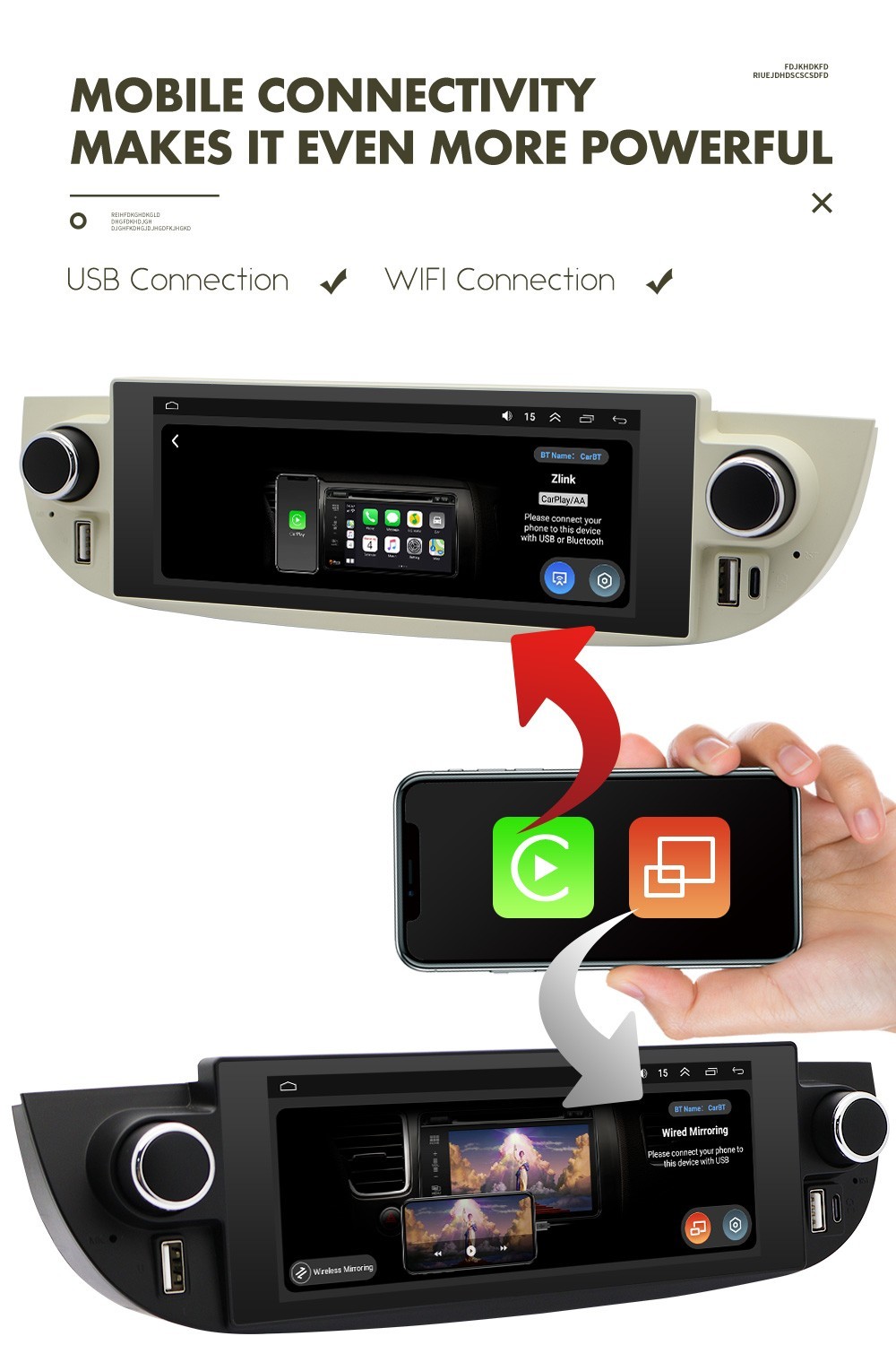 Car Radio Type-c For Fiat 500 2007 to 2015 Wireless CarPlay Android Auto GPS