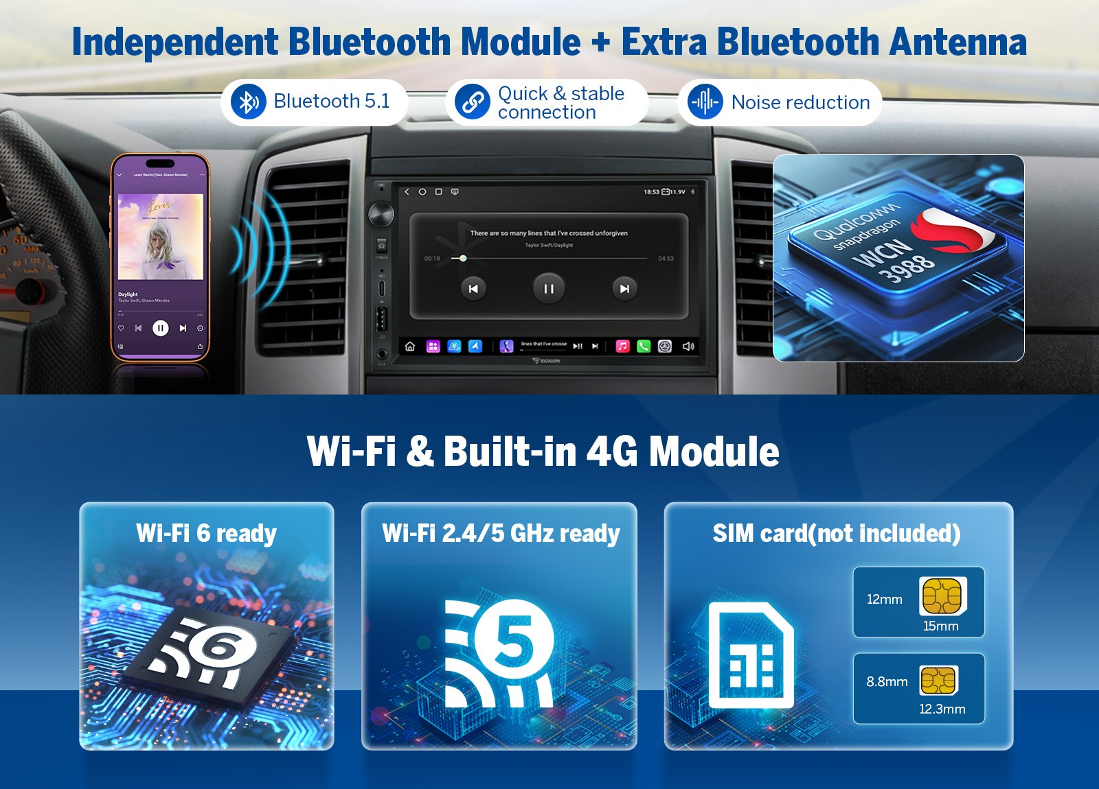 Android 13 6+64GB 7″ Car Radio Stereo CarPlay Android Auto 13 GPS Navi WiFi 2Din