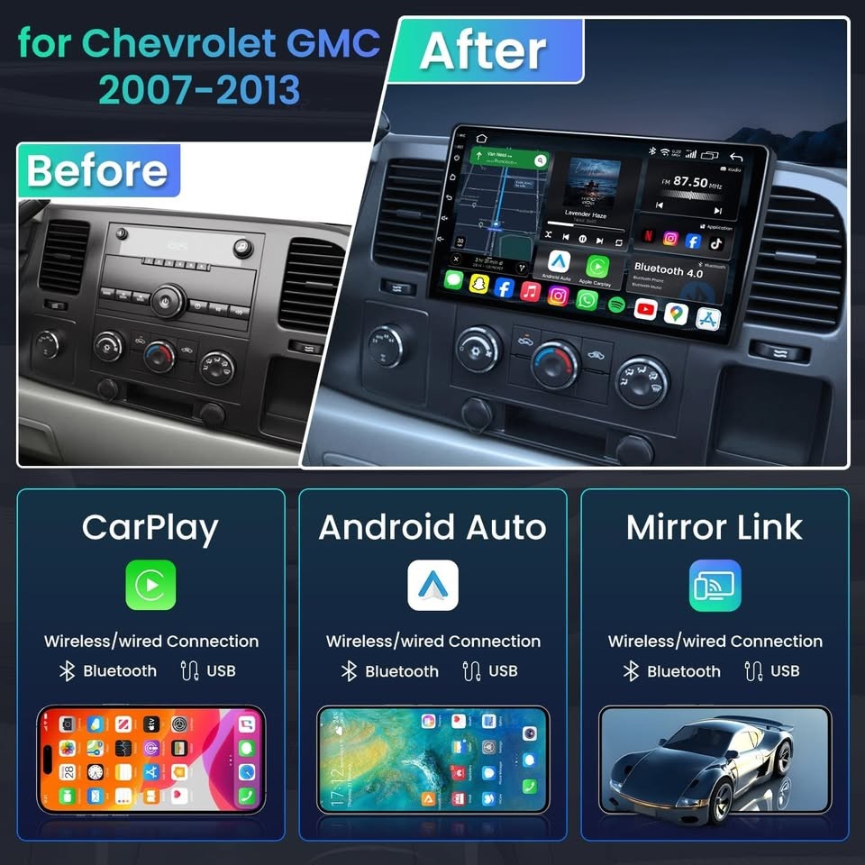 Jingelsye 10.1″ CarPlay Radio for [2007 – 2013] Chevy Silverado GPS BT WiFi