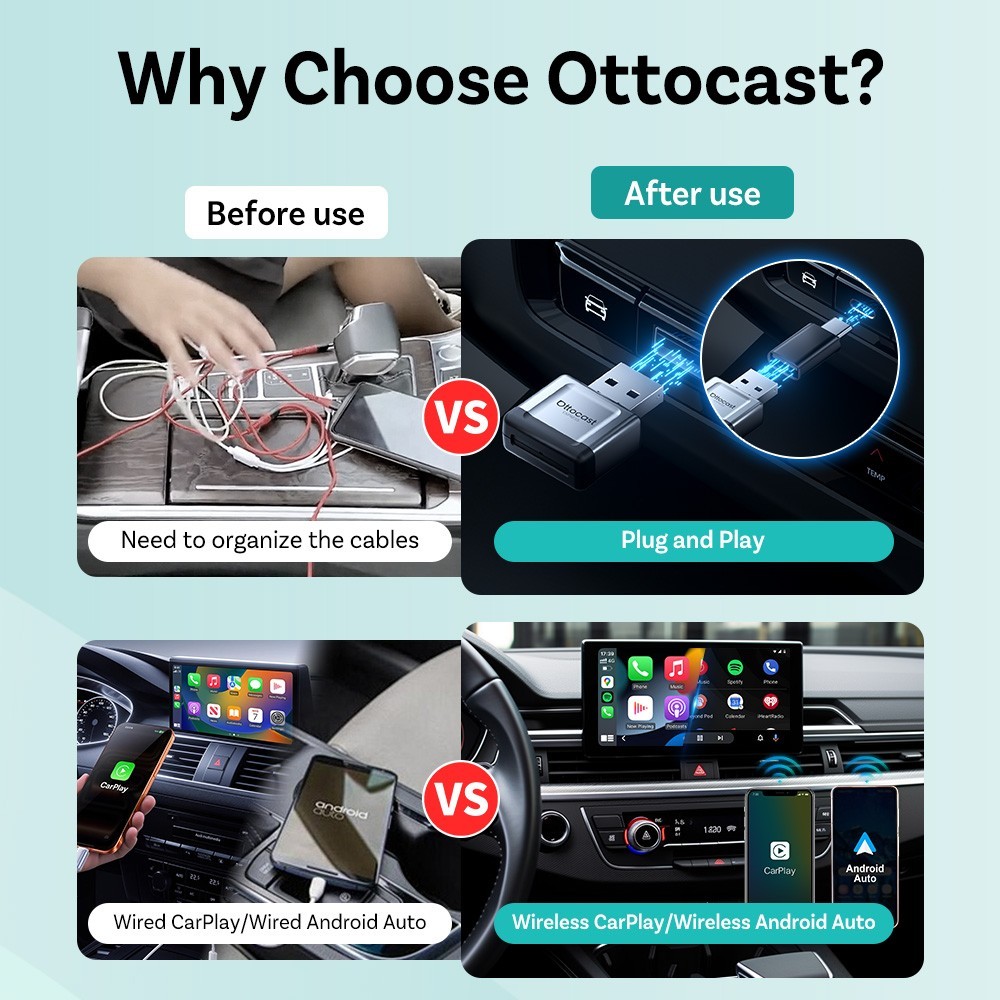 Ottocast 5.0 MINI Ultra Wireless CarPlay Android Auto Adapter Auto Connection