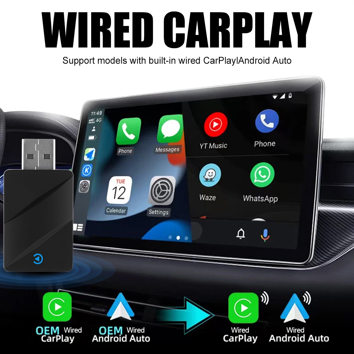 USB Auto Wireless CarPlay Adapter Fit iPhone Apple Wireless Dongle Plug＆Play A++