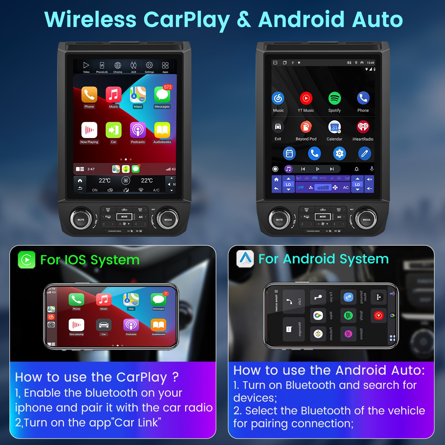 For Ford F150 2015-2021 4+64G Carplay 8Core Android15 12.1″Car Radio GPS Navi 4G