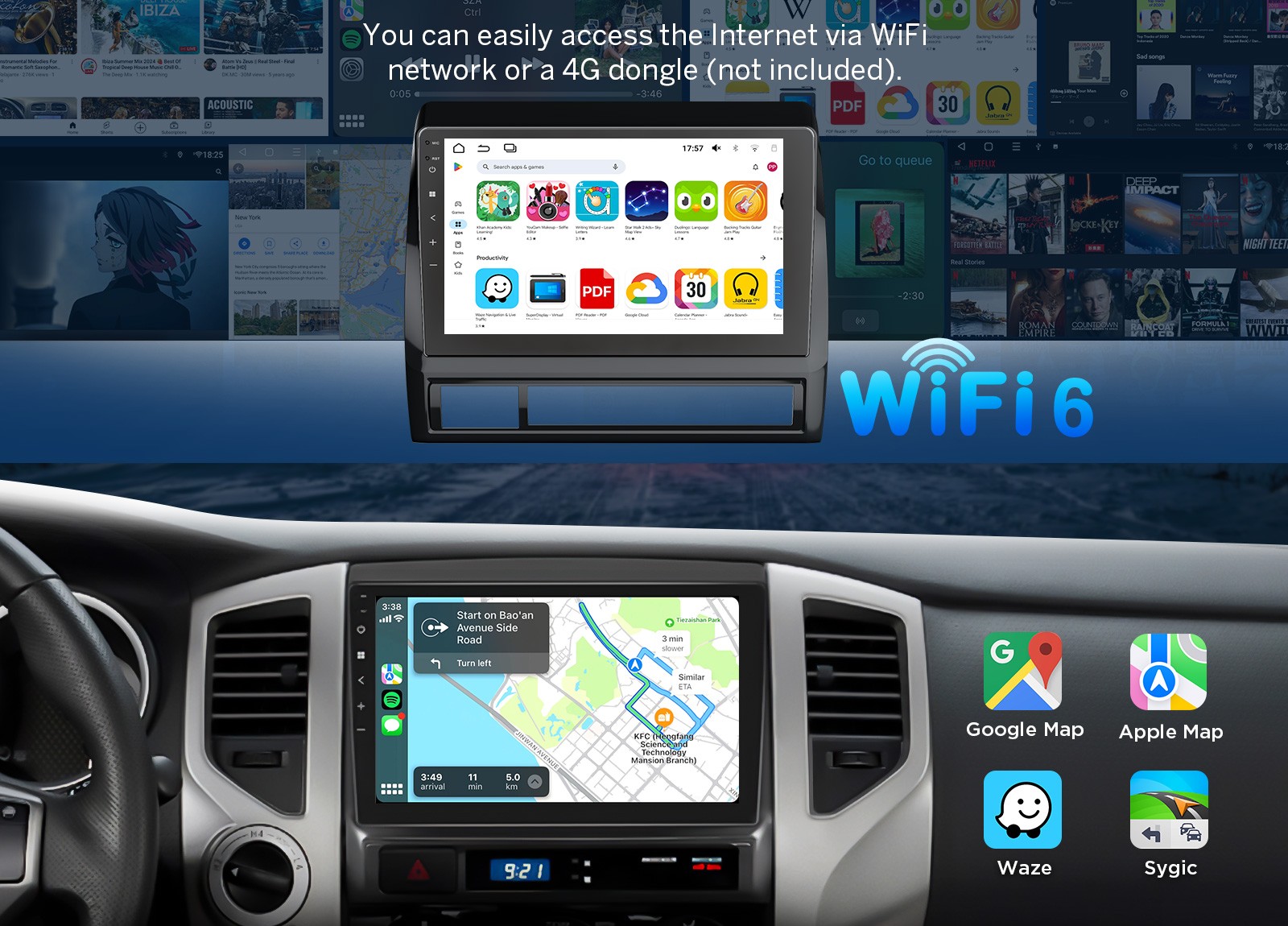 9″ Android 14 Car Stereo Radio CarPlay Head Unit Bluetooth for Toyota Tacoma GPS