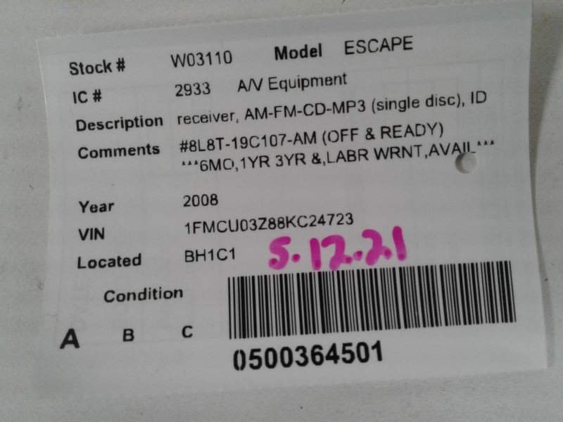 Audio Equipment Radio Receiver Am-fm-cd Fits 08-09 MAZDA TRIBUTE 1389568