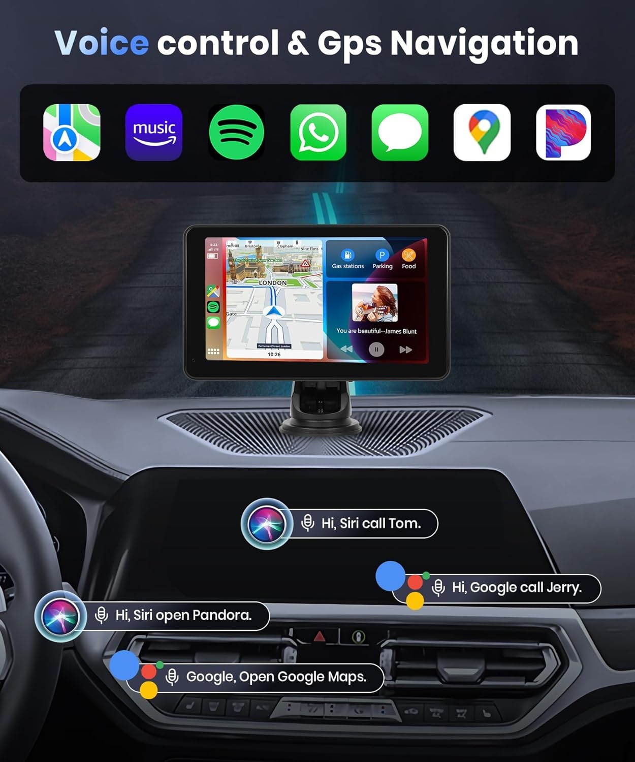 ✅ Portable Wireless Car Stereo w/ CarPlay,Android,7inch 1080P HD IPS Touchscreen