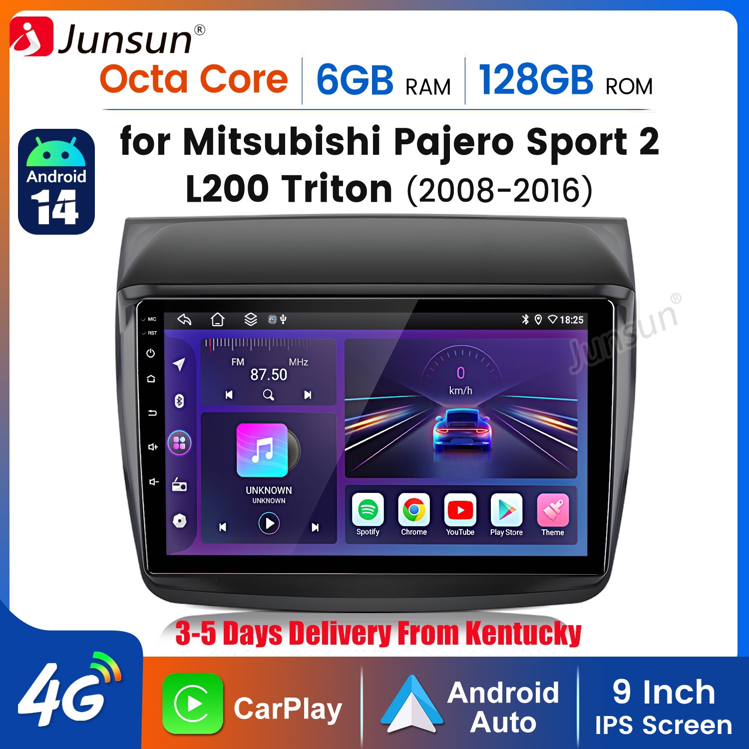 9″For Mitsubishi Pajero Sport 2 L200 Triton 8Core 6+128G Android14 Carplay Radio