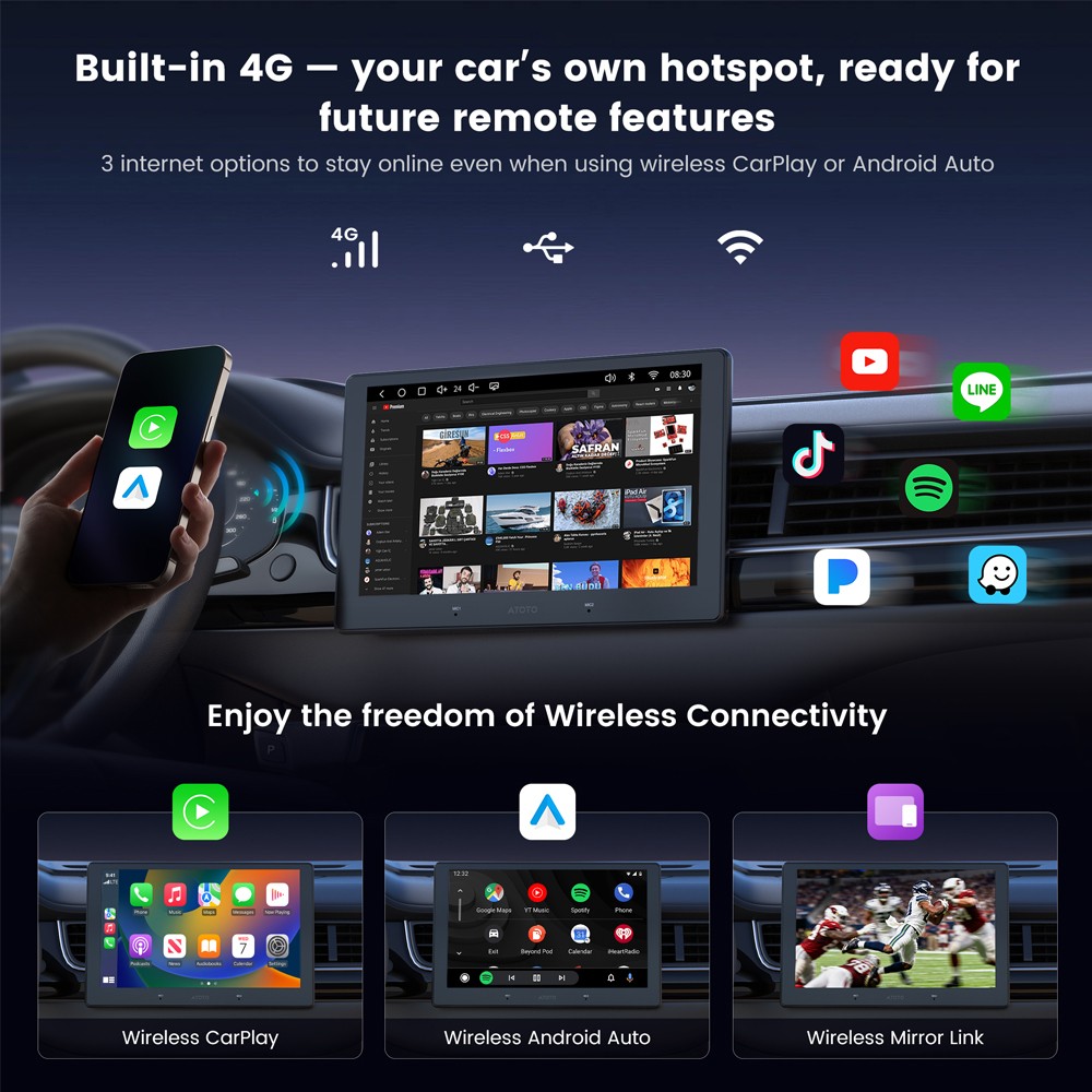 ATOTO S8 Gen4 10.1″ Android Car Stereo 4G+64G GPS Al assistant 4G LTE Geo Sense