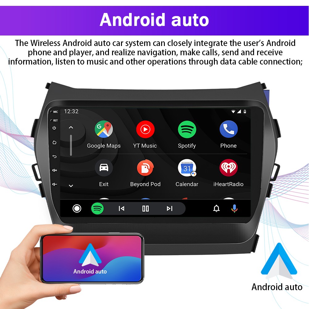 For 2013-2018 Hyundai Santa Fe IX45 In Dash Radio Rotated Stereo CarPlay Navi