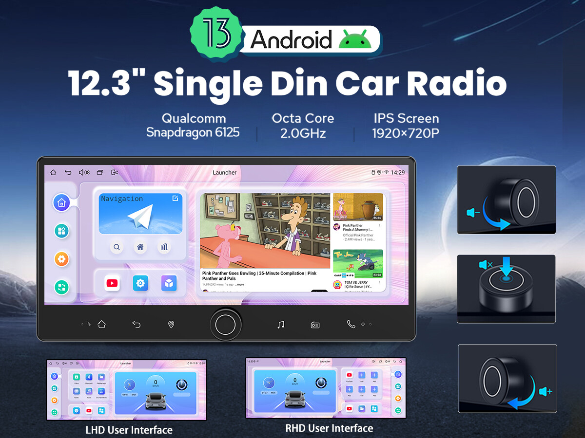 JOYING 12.3″ 1920*720P Single Din Android 12 Universal Car Radio Headunit 8 Core