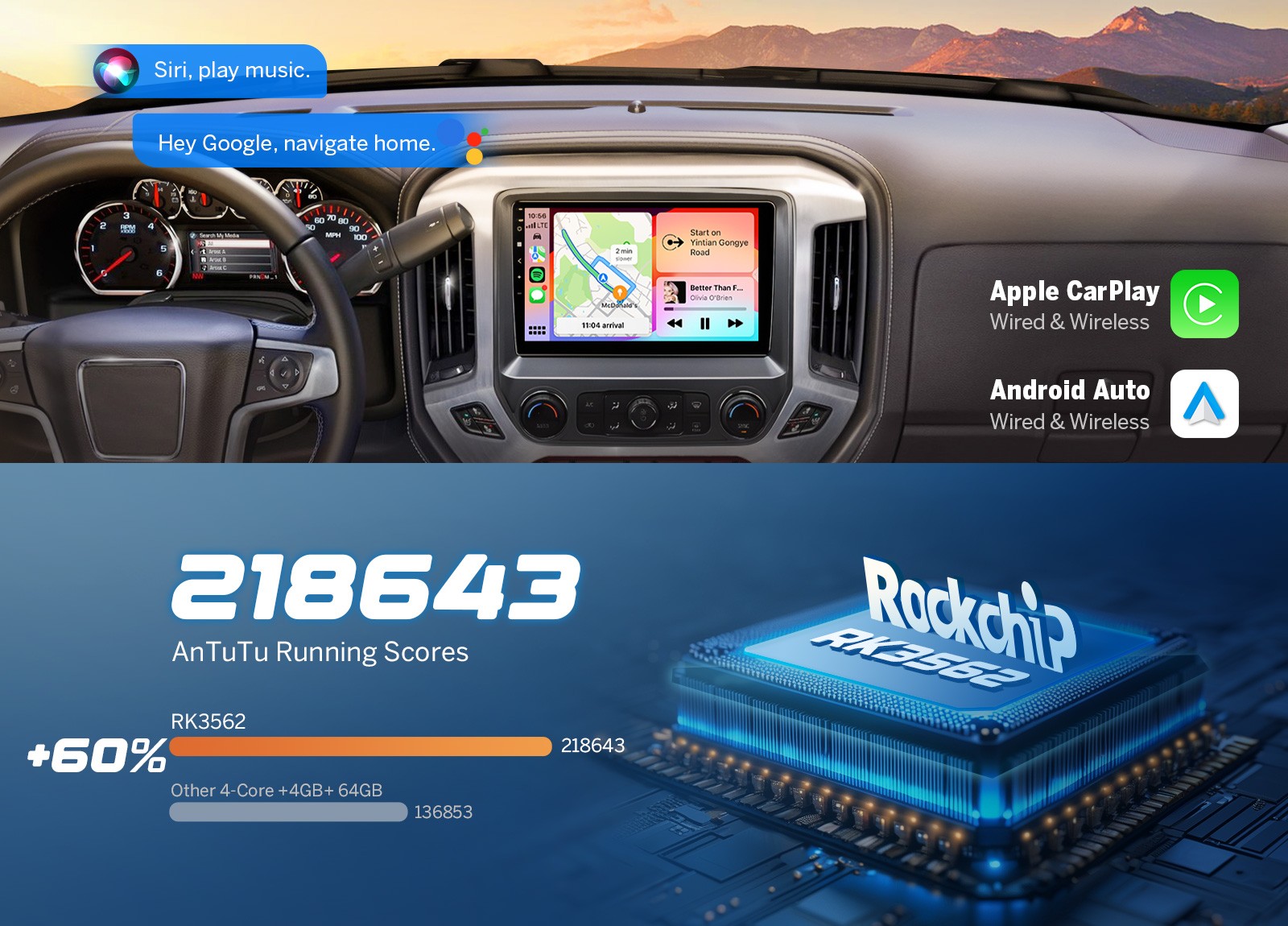 10.1″ IPS Touch Screen Android 14 4+64 Car Radio Stereo Apple CarPlay for Sierra