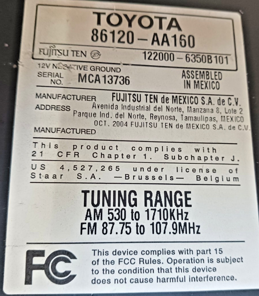 2005-06 TOYOTA CAMRY OEM AM/FM CD STEREO RECEIVER 86120-AA160 EXCELLENT!!!