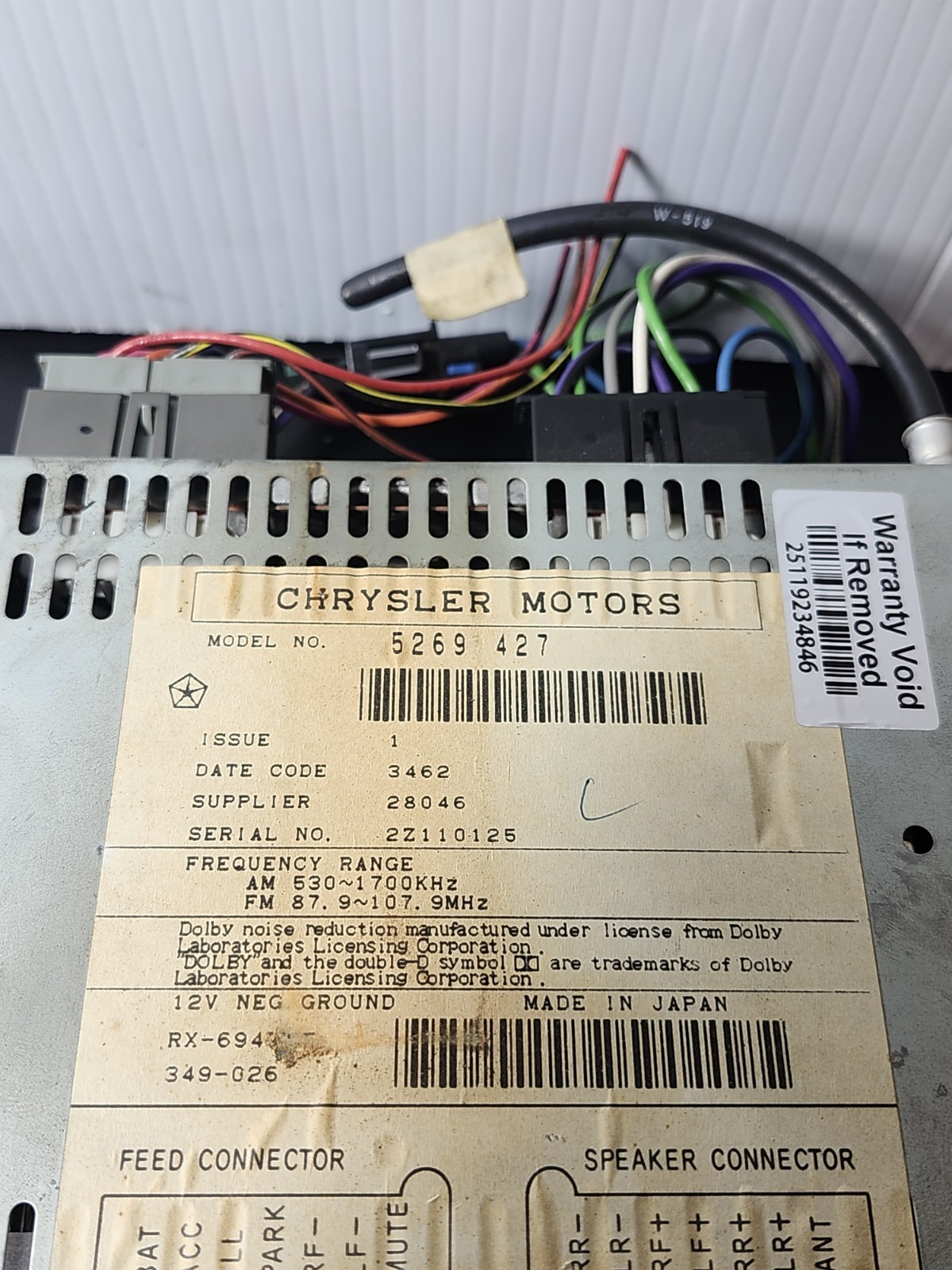 1989 – 1994 DODGE RAM 5.9 CUMMINS 1st Gen Factory Radio Tape Player OEM Tested!!