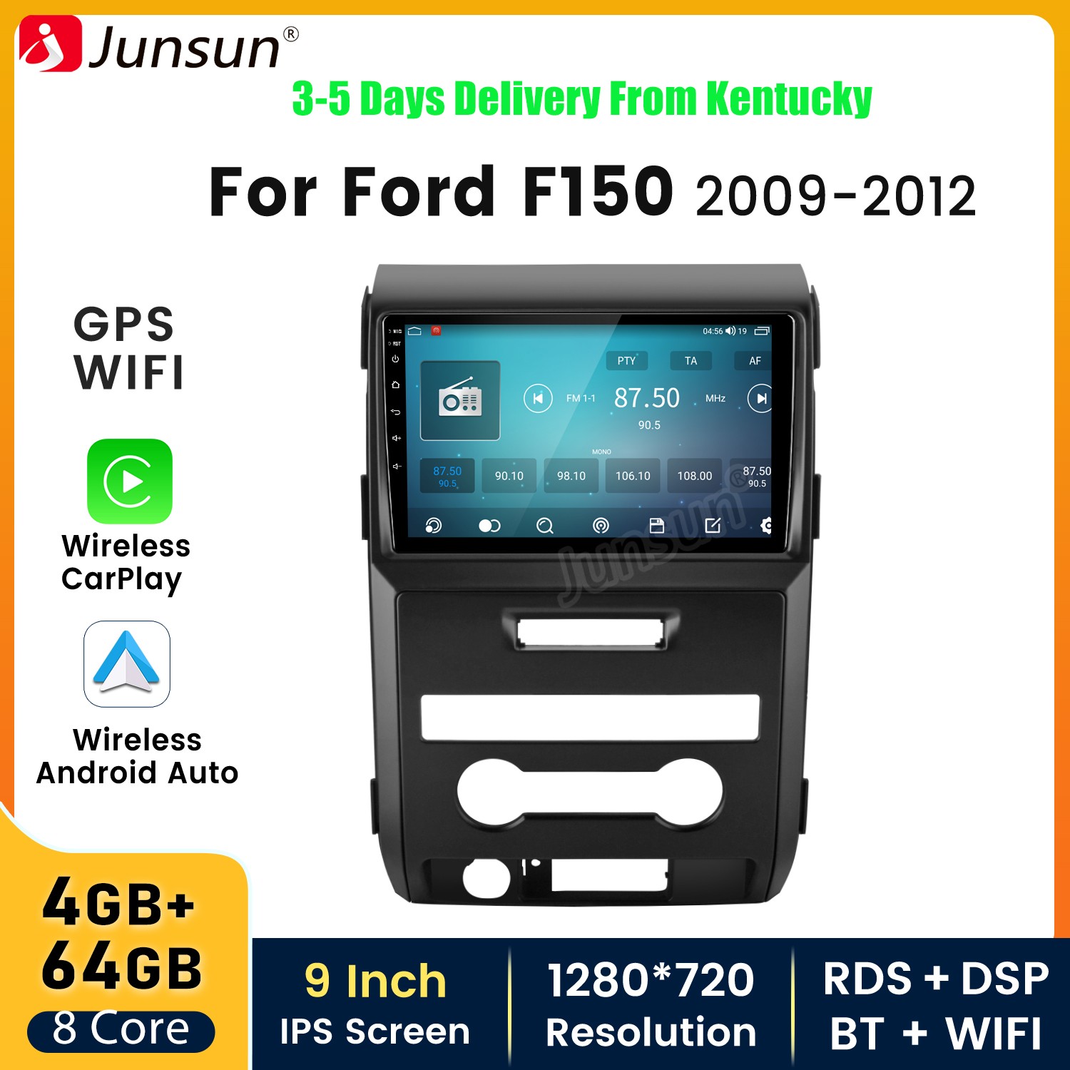 For Ford F-150 F150 2009-2012 Android15 4+64GB Carplay Car Stereo Radio GPS Navi