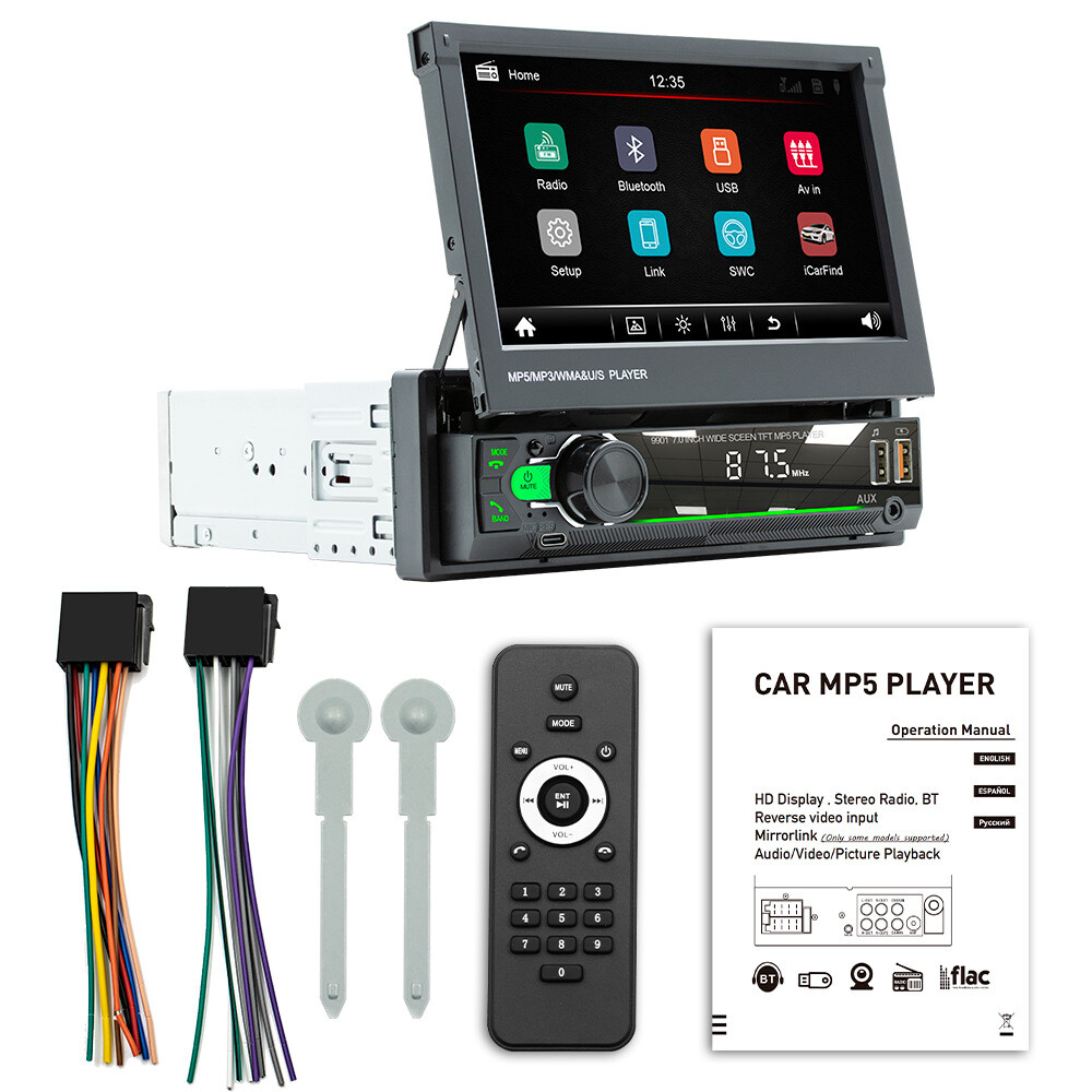 FM Autoradio Portable Flip Out 7 Inch 1Din Car Stereo Radio Player MP3 MP4 MP5