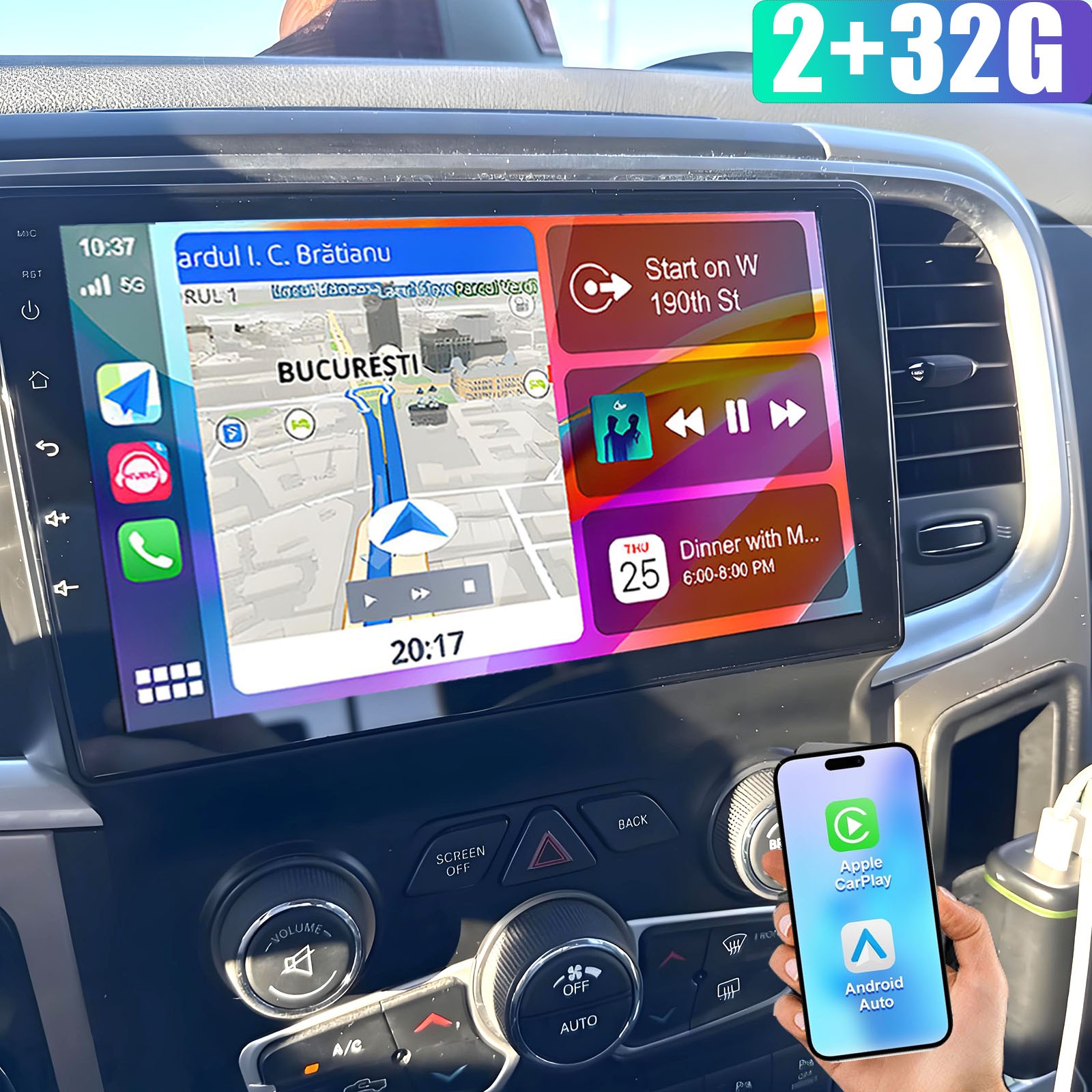 Car Radio Stereo Auto AC for Dodge Ram 2013-2019 1500 2500 3500 Carplay/Android