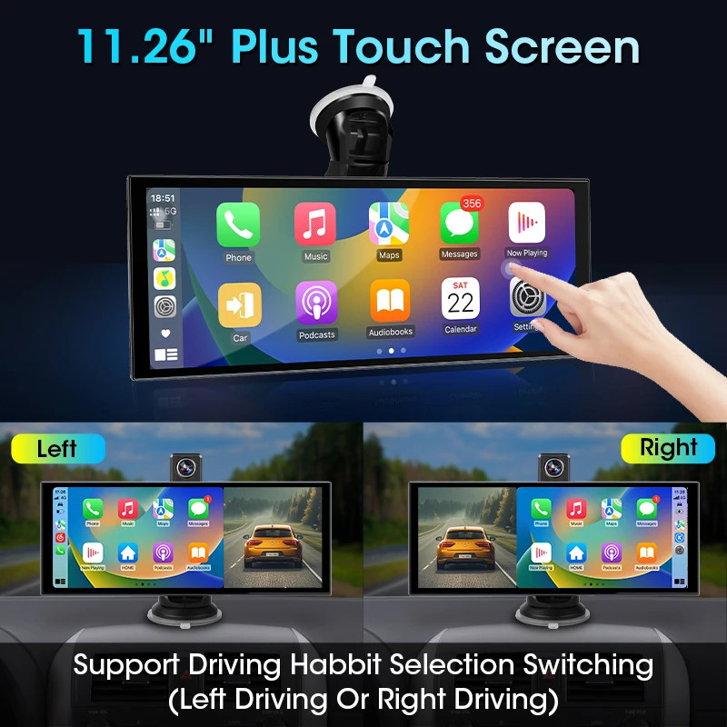 11.26″ 4K ADAS Dash Cam Display Wireless CarPlay Screen DVR Dual Recording Night